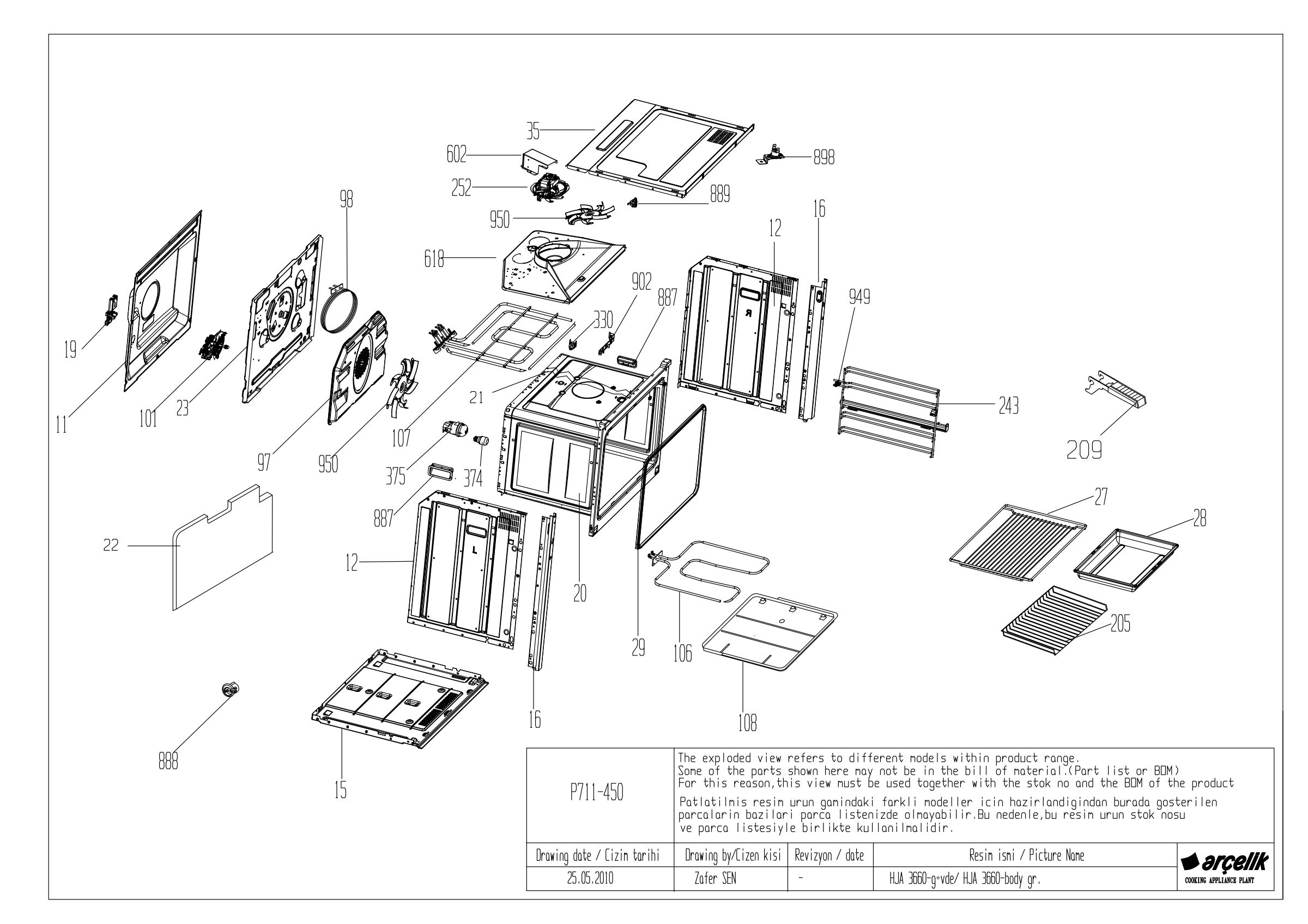 ENGLAND HJA 3660 OVEN BODY GR EXPLODED VIEW