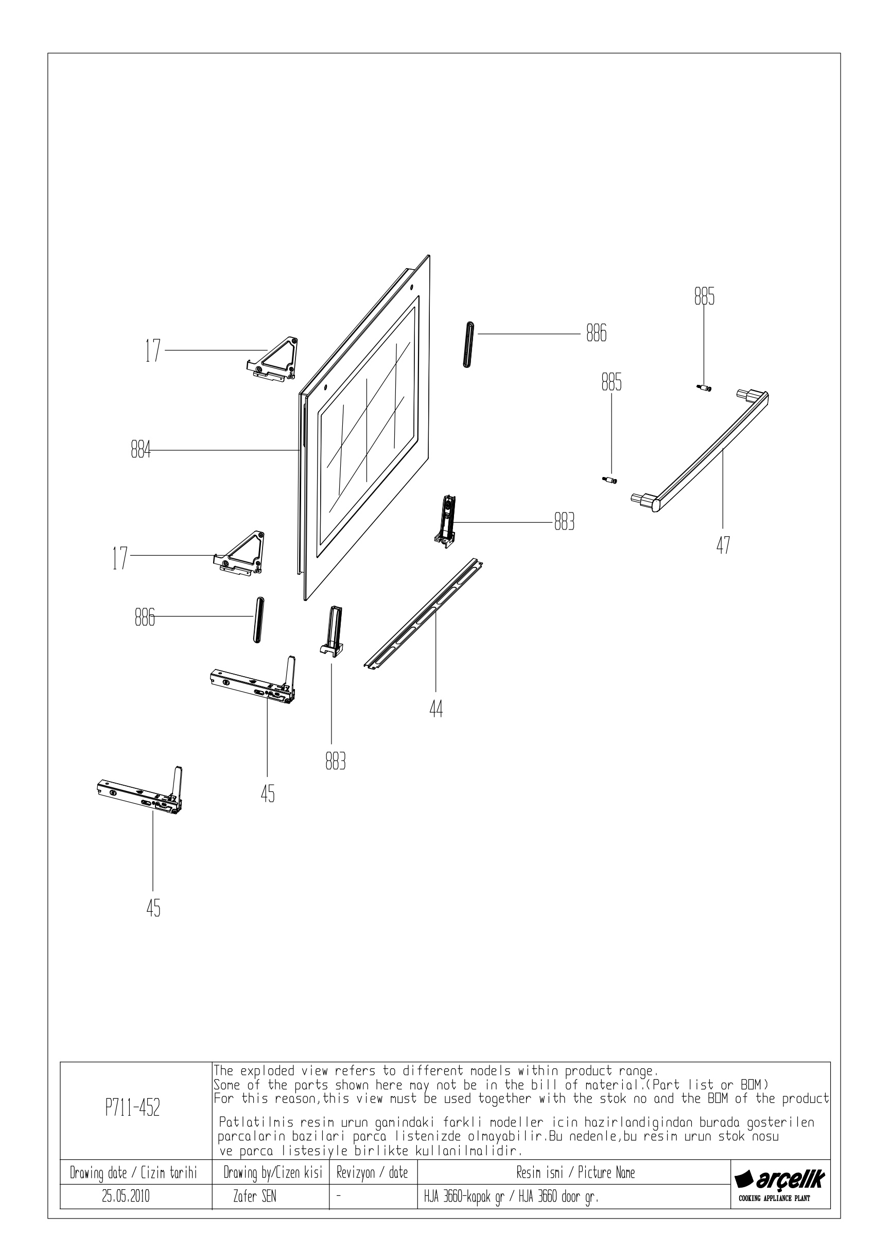 ENGLAND HJA 3660 FRONT DOOR GR EXPLODED VIEW