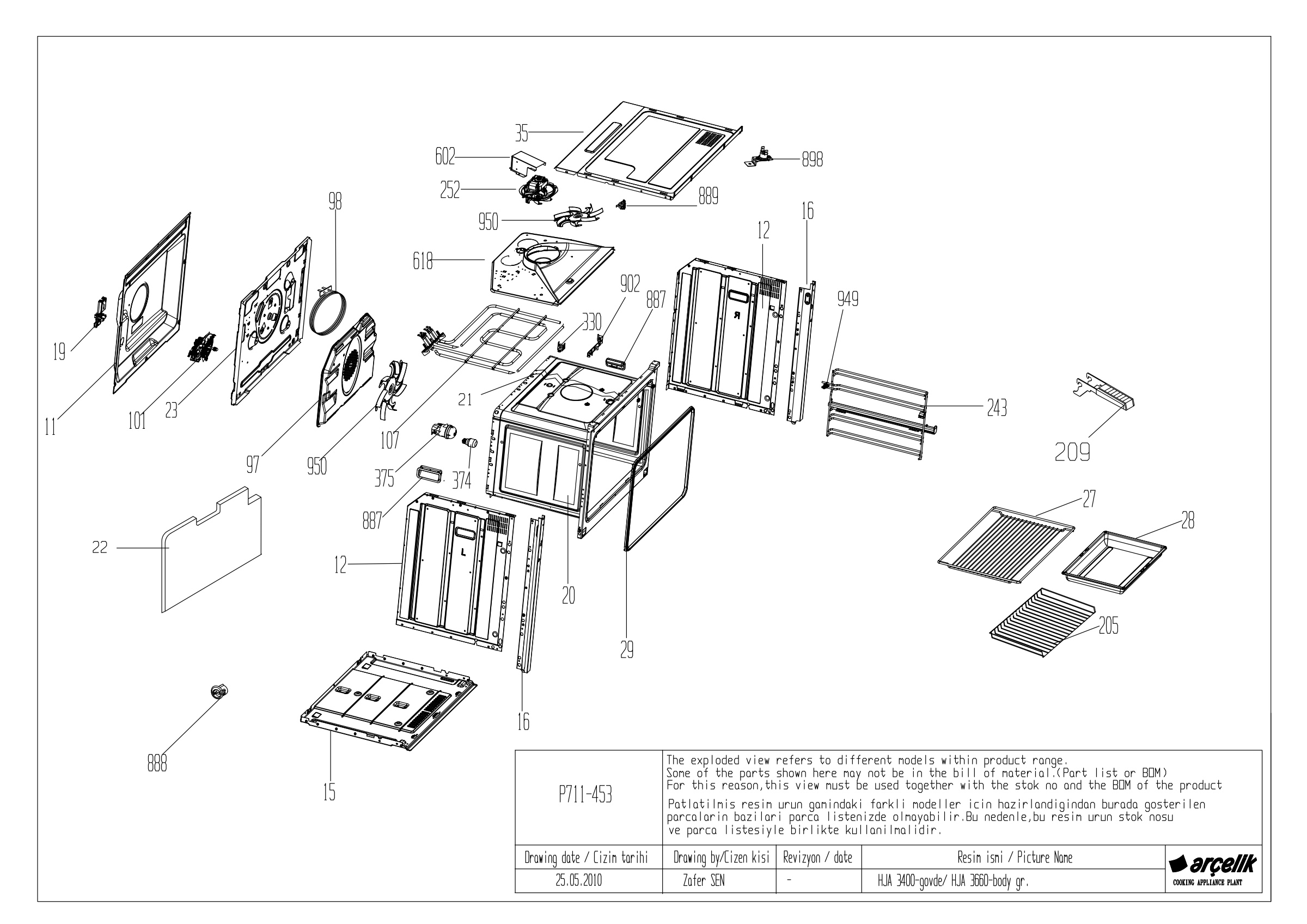 ENGLAND HJA 3400 OVEN BODY GR EXPLODED VIEW