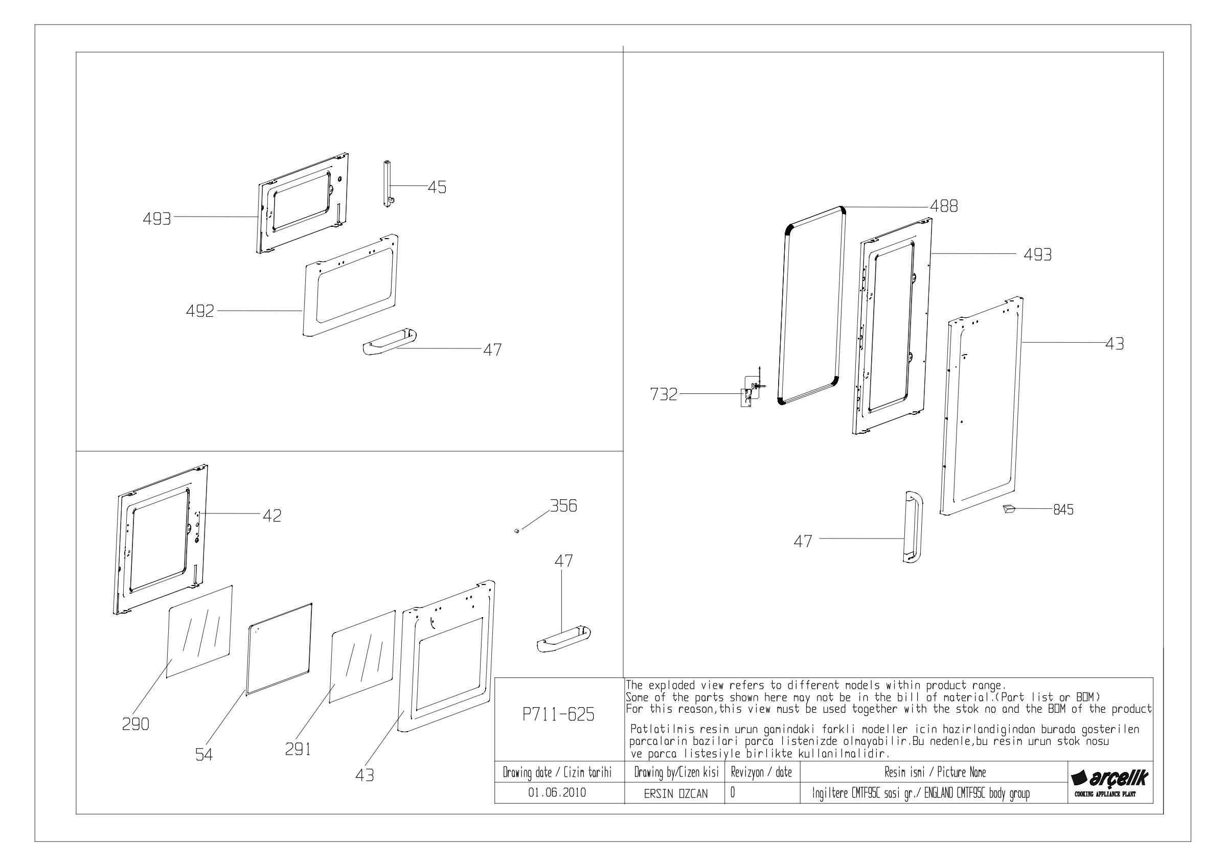 CMTF95C FRONT DOORS EXPLODED VIEW