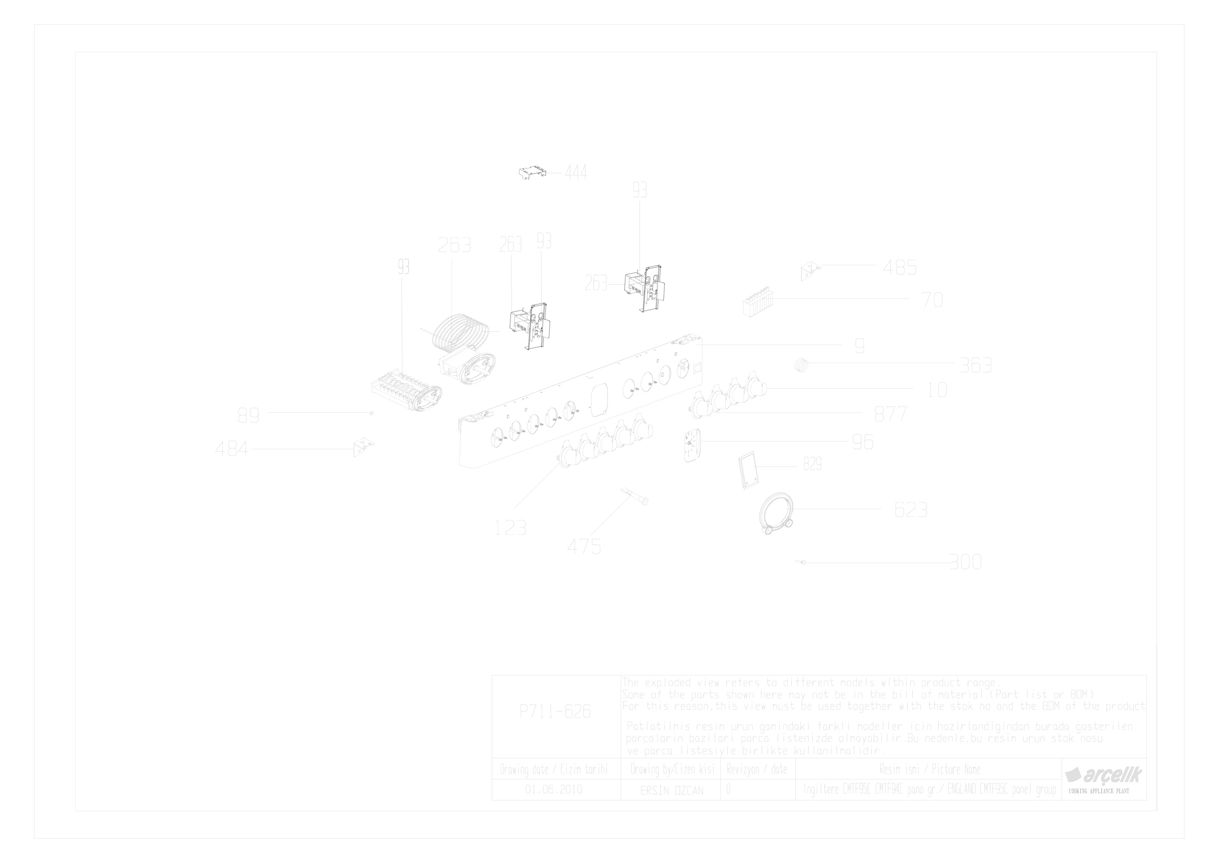 CMTF95C CONTROL PANEL EXPLODED VIEW