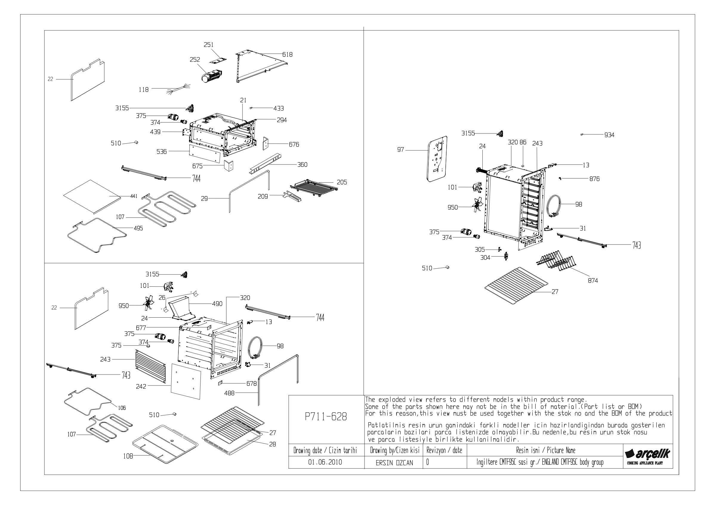 CMTF95C OVEN CAVITIES EXPLODED VIEW