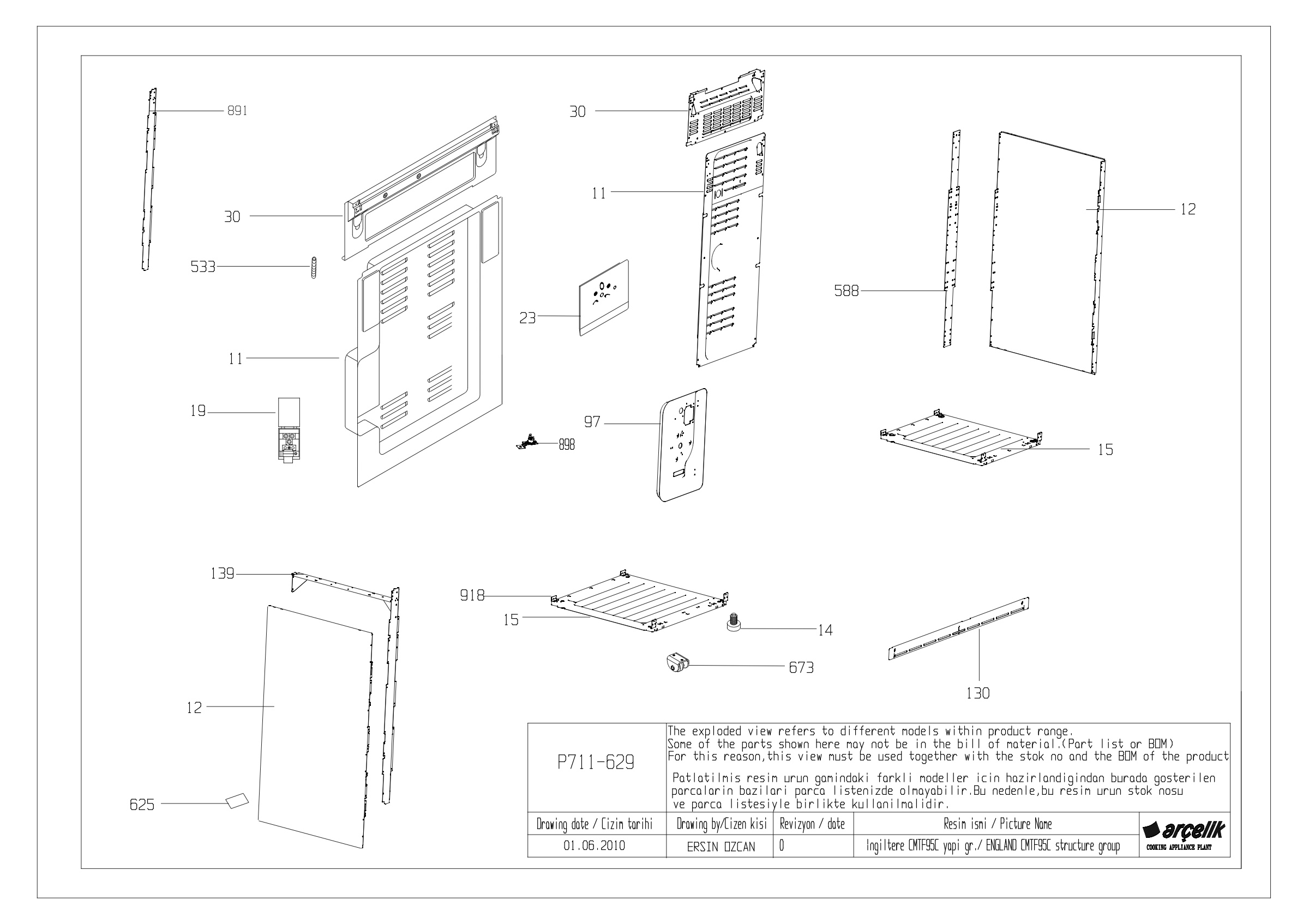 CMTF95C OVEN STRUCTURE EXPLODED VIEW