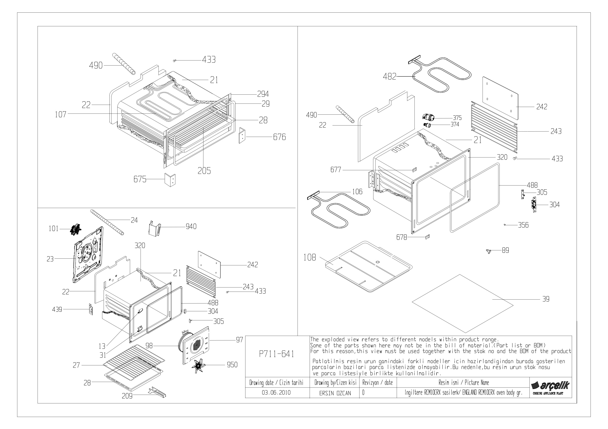 RCM10CRX OVEN CAVITIES EXPLODED VIEW