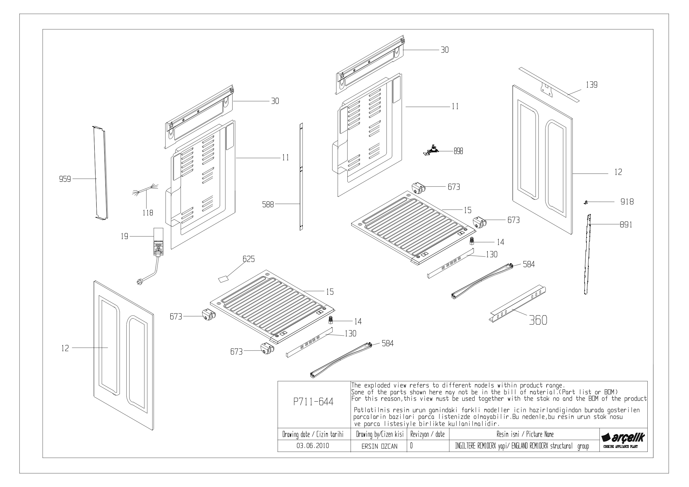 RCM10CRX OVEN STRUCTURE EXPLODED VIEW