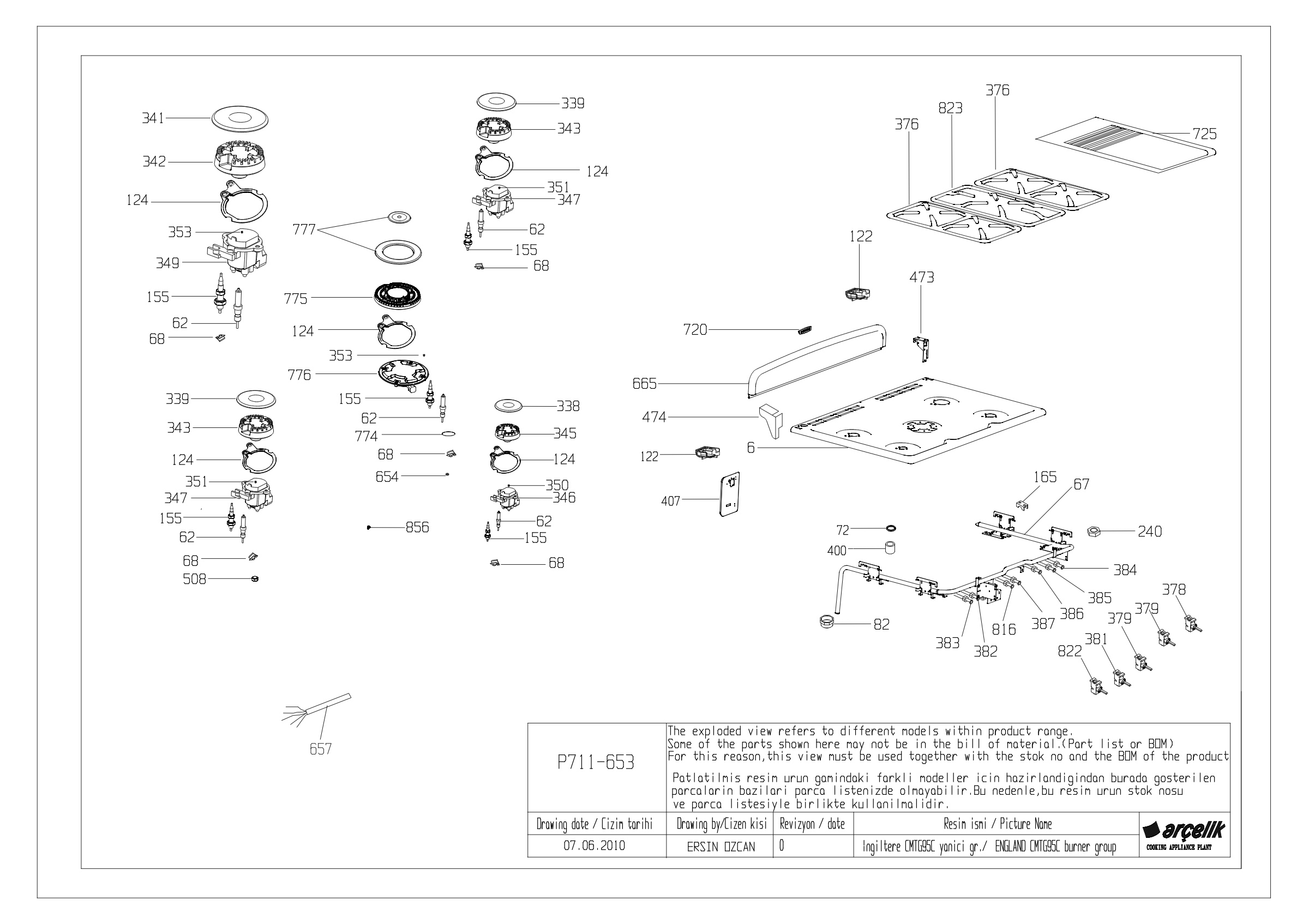 CMTG95C TOP BURNERS GR EXPLODED VIEW