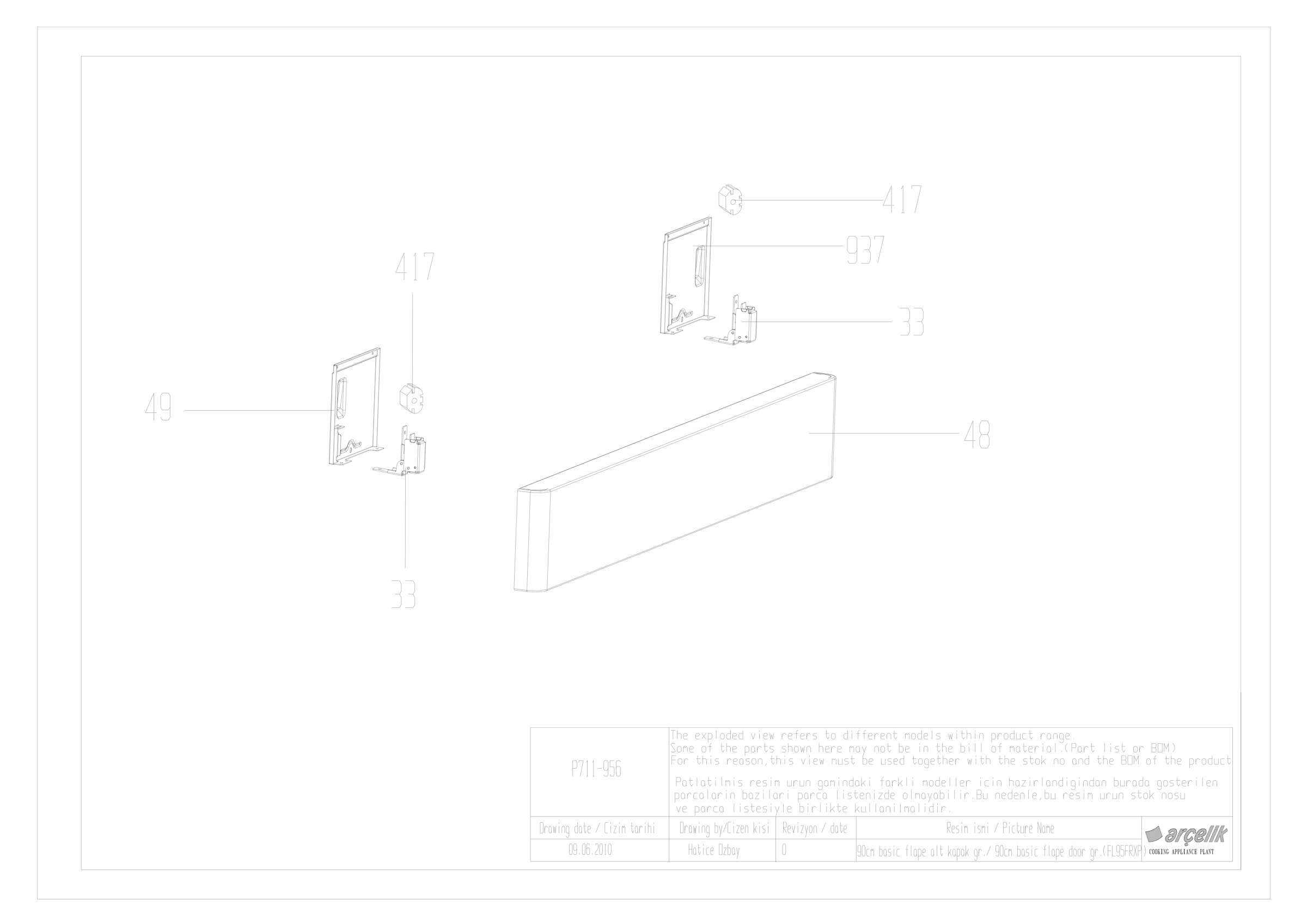 90cm oven flape door group
