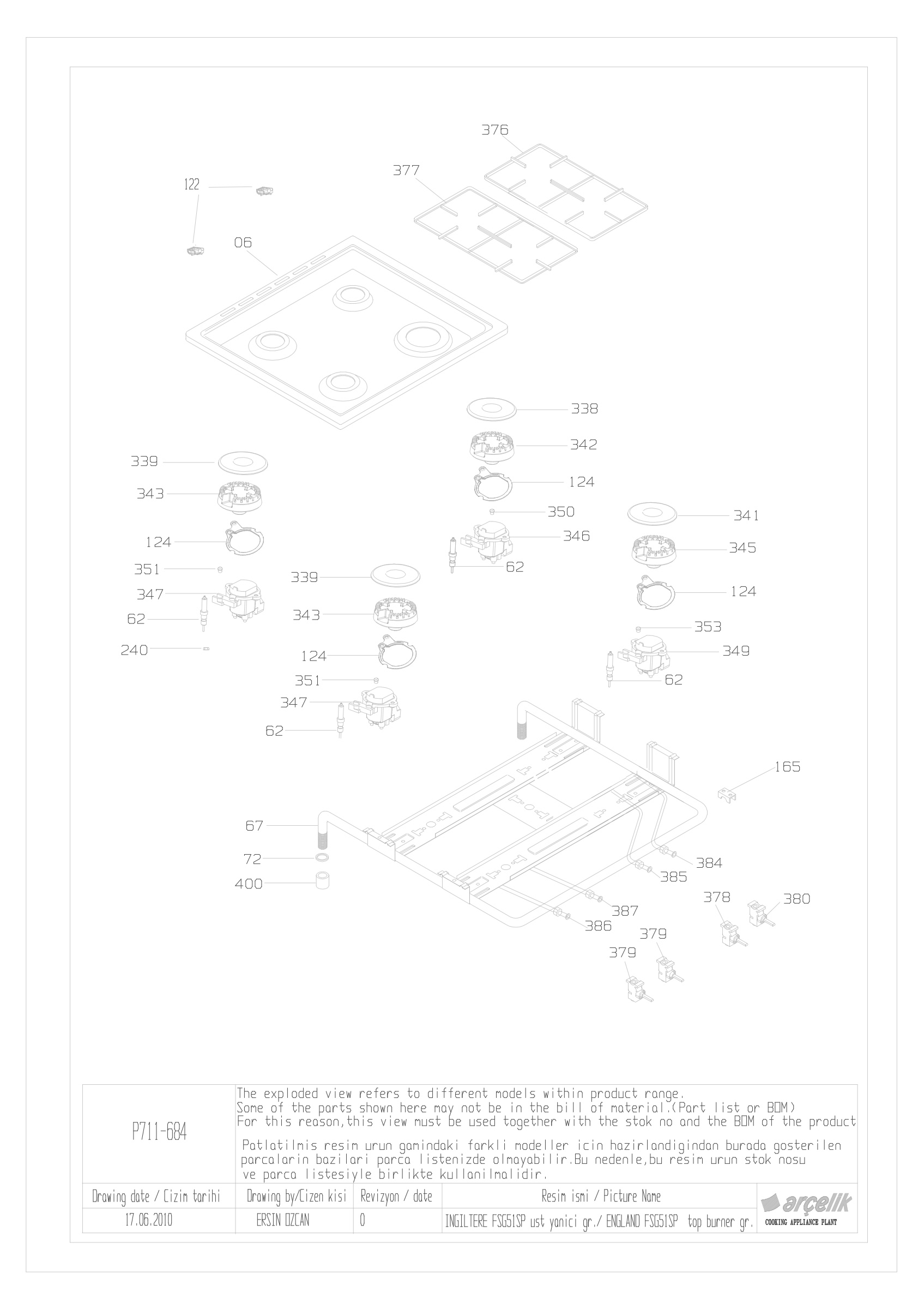 FSG 51 WP TOP BURNER GR EXPLODED VIEW