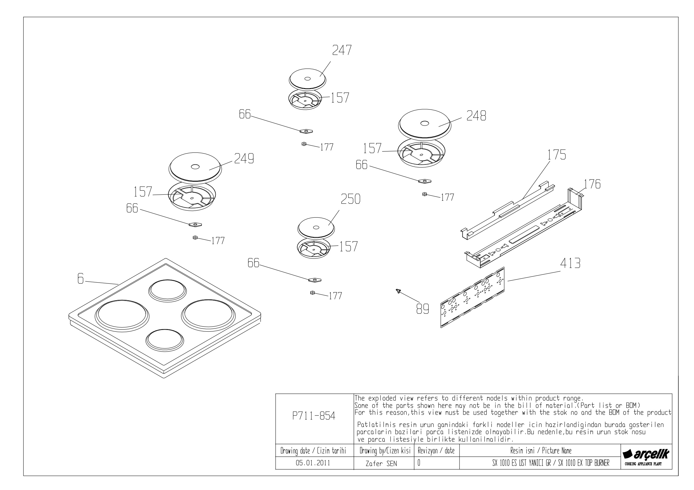 SX 1010 ES TOP BURNER GR EXPLODED VIEW