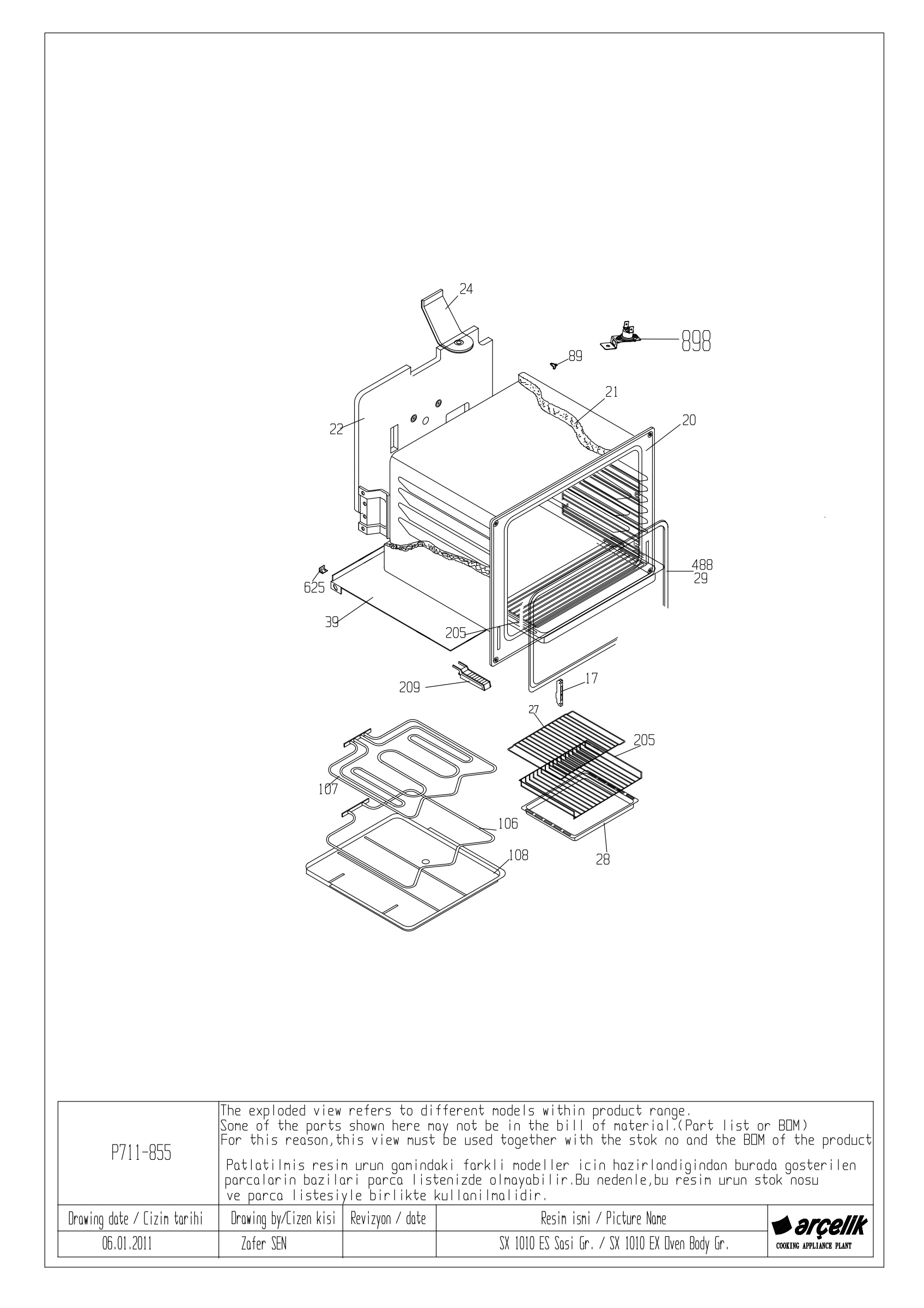 SX 1010 ES OVEN BODY GR EXPLODED VIEW