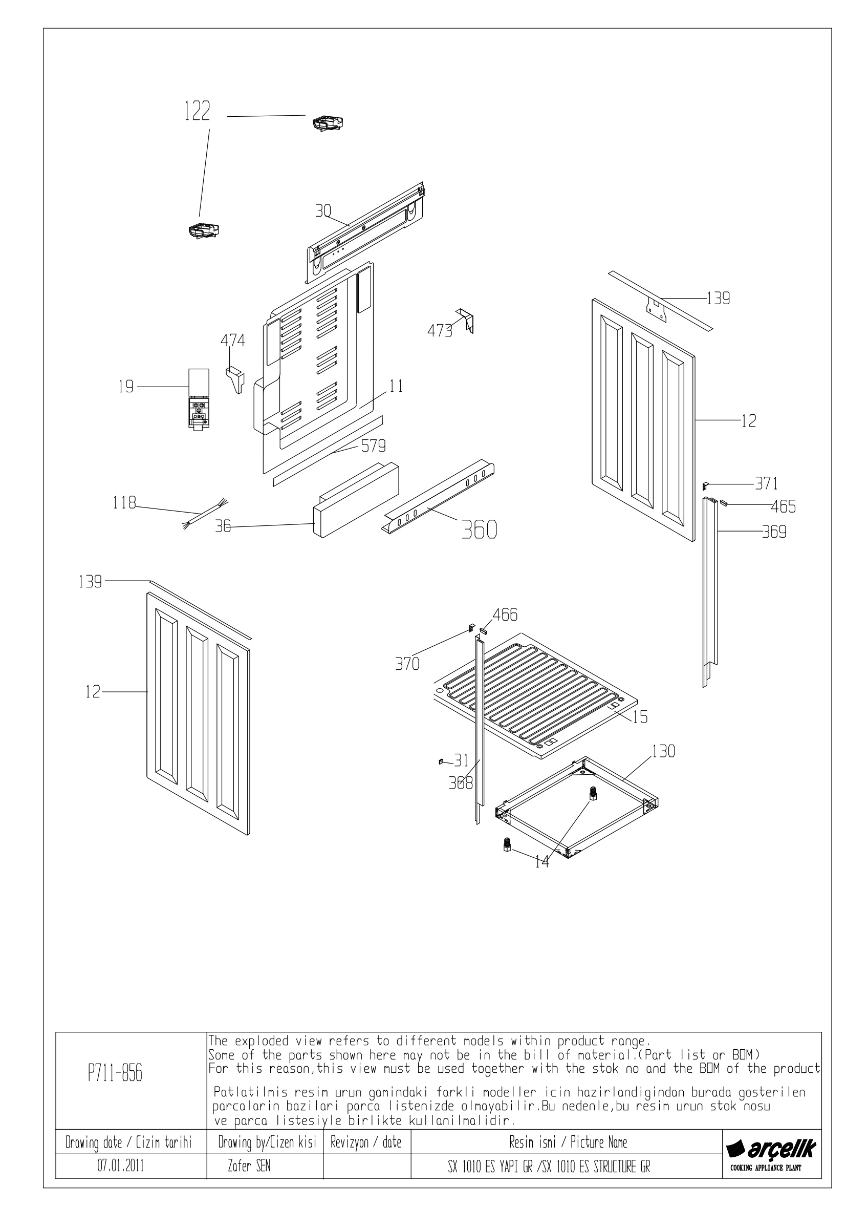 SX 1010 ES OVEN STRUCTURE GR EXPLODED DRAWING