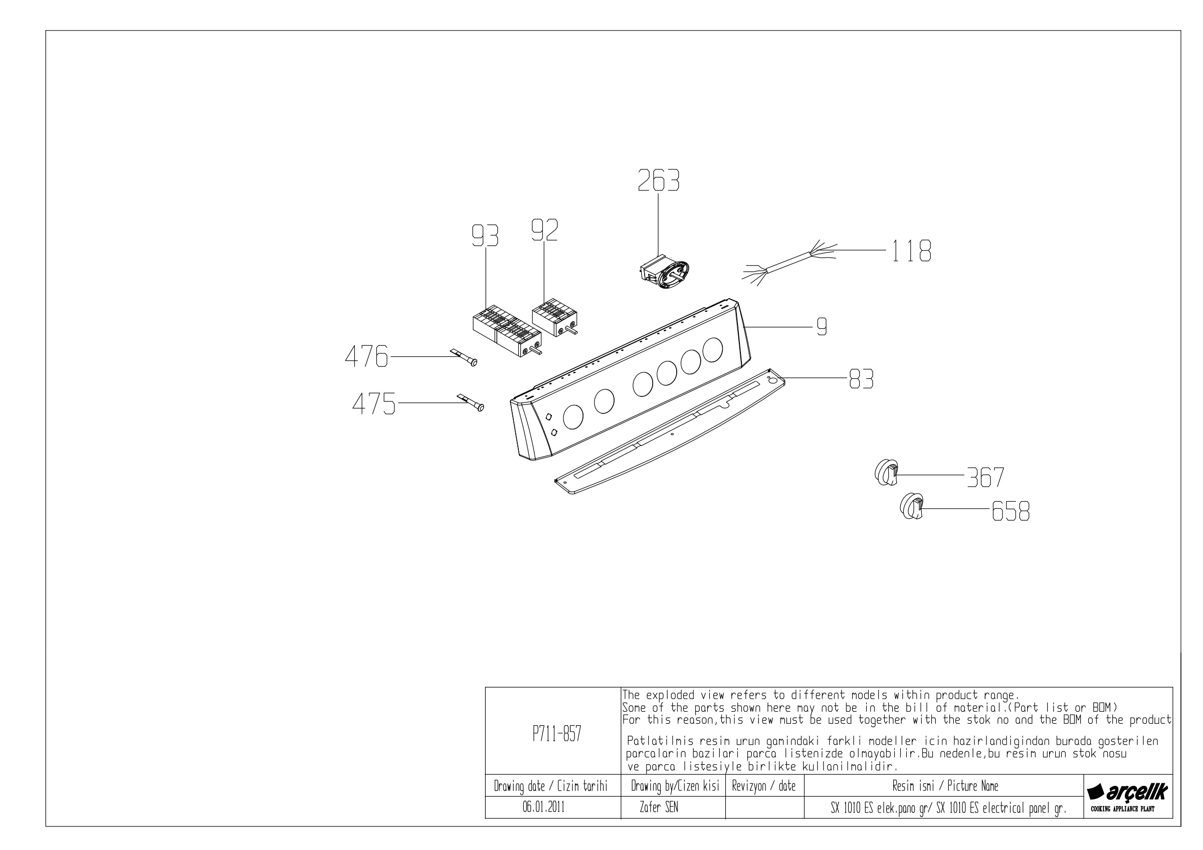SX 1010 ES CONROL PANEL GR EXPLODED VIEW