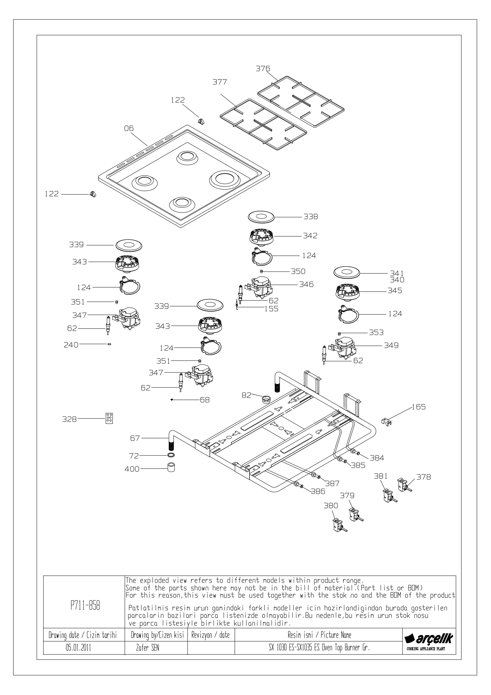 SX 1030 ES-SX 1035 ES TOP BURNER GR EXPLODED VIEW