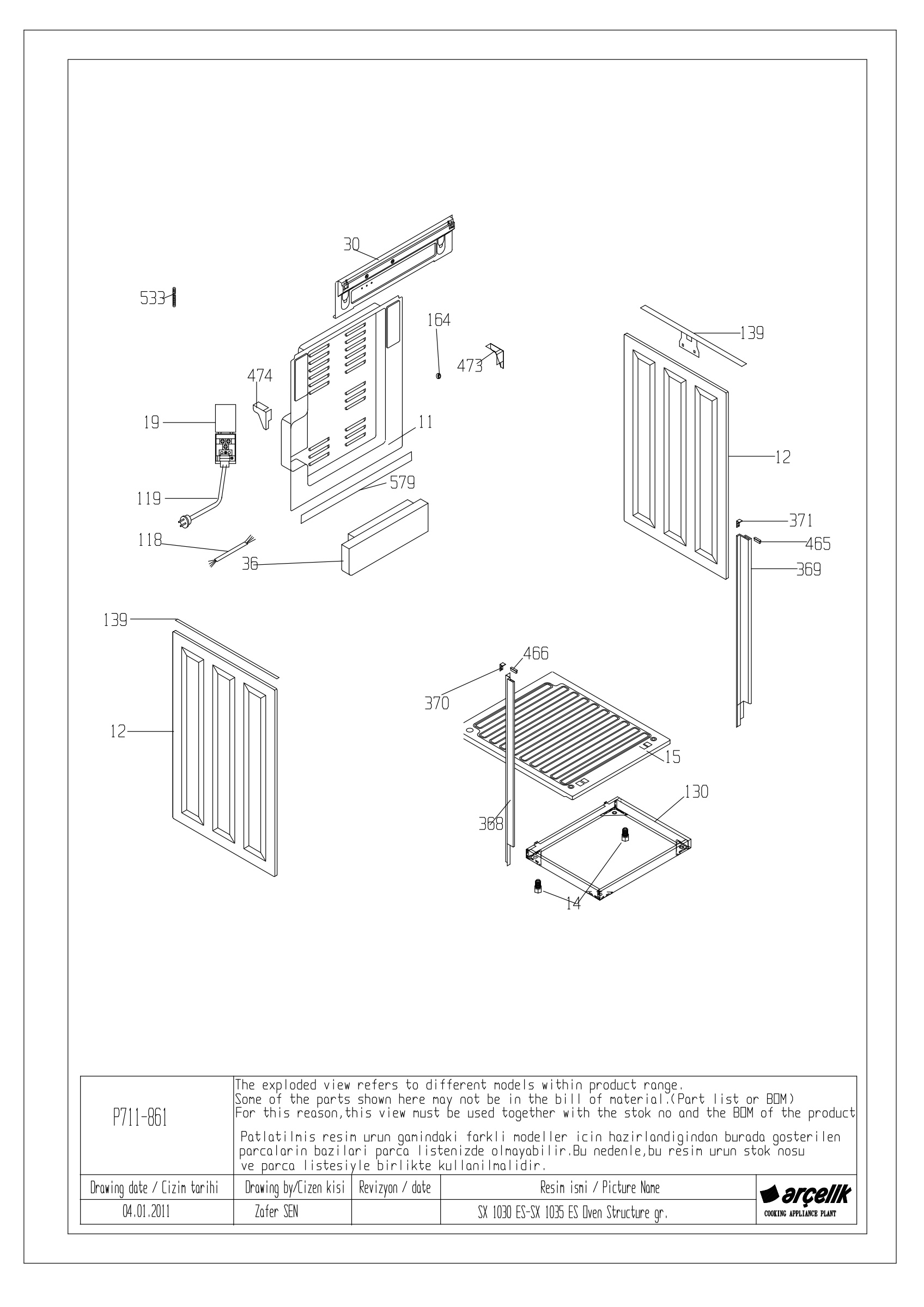 X 1030 ES-SX 1035 ES OVEN STRUCTURE GR EXPLODED VIEW
