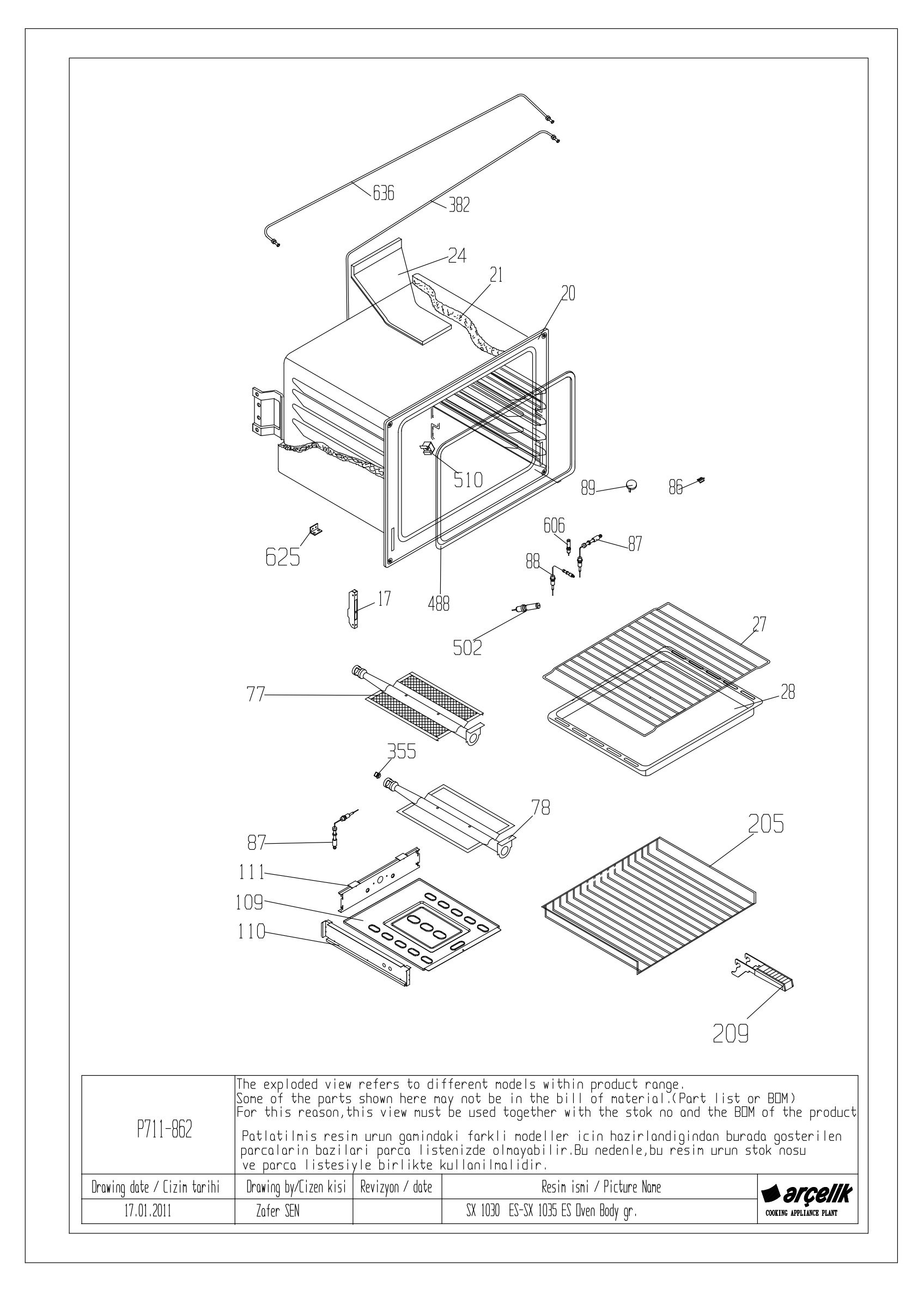 SX 1030 ES-SX 1035 ES OVEN BODY GR EXPLODED VIEW