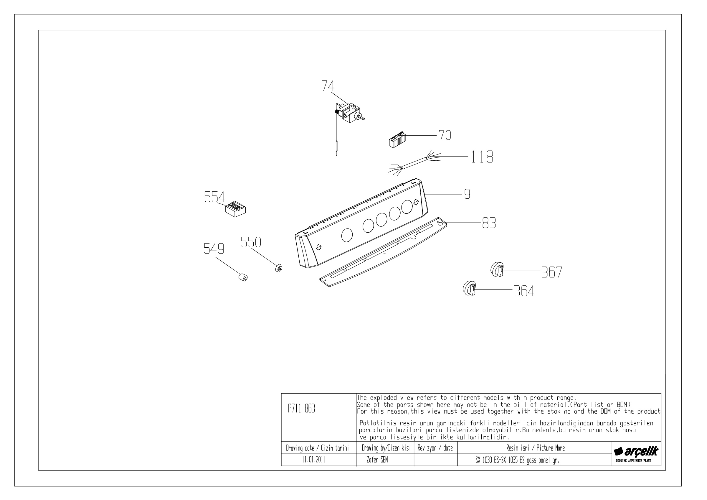 SX 1030 ES-SX 1035 ES CONTROL PANEL GR EXPLODED VIEW