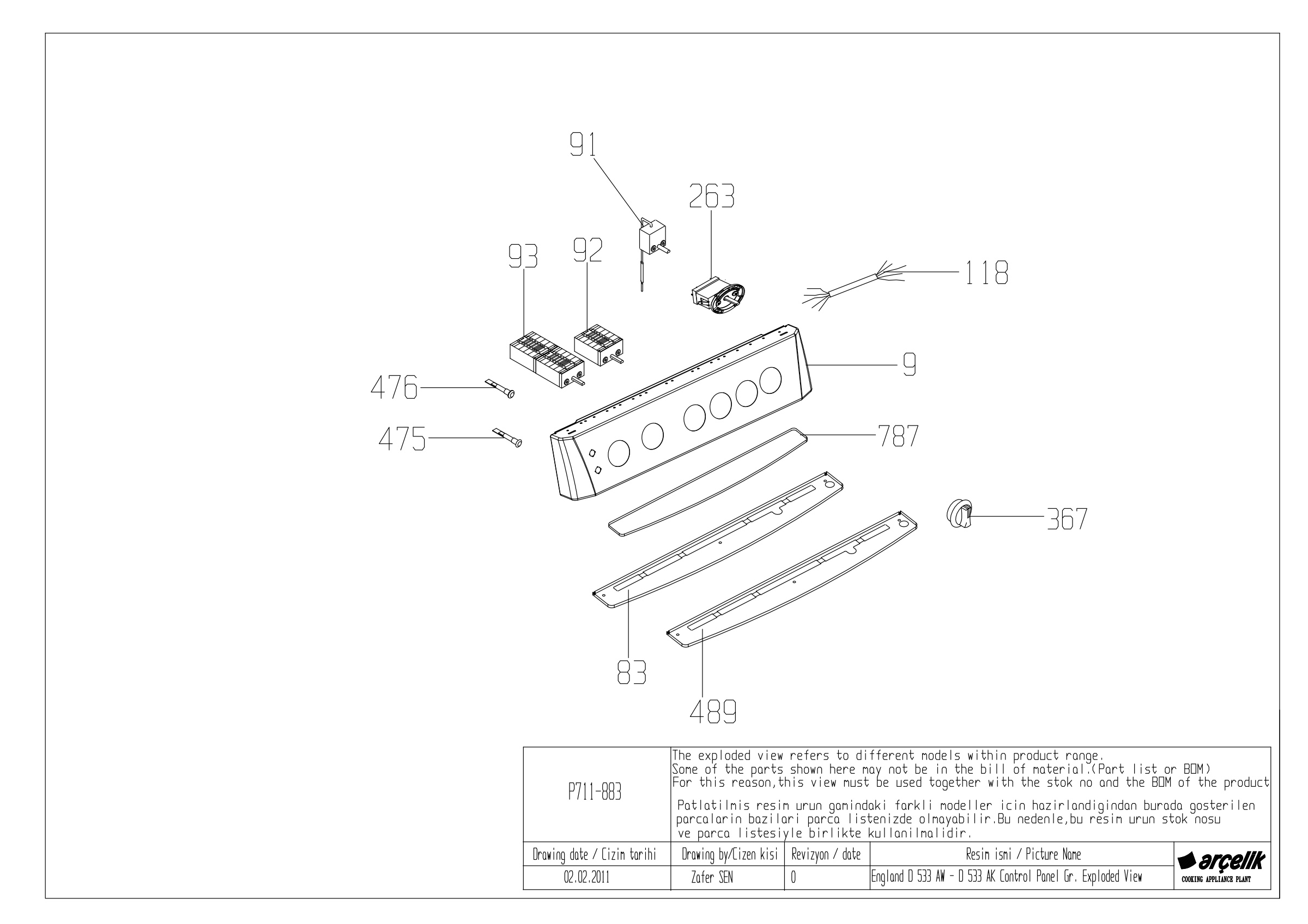 England D 533 AW - D 533 AK Control Panel Gr. Exploded View