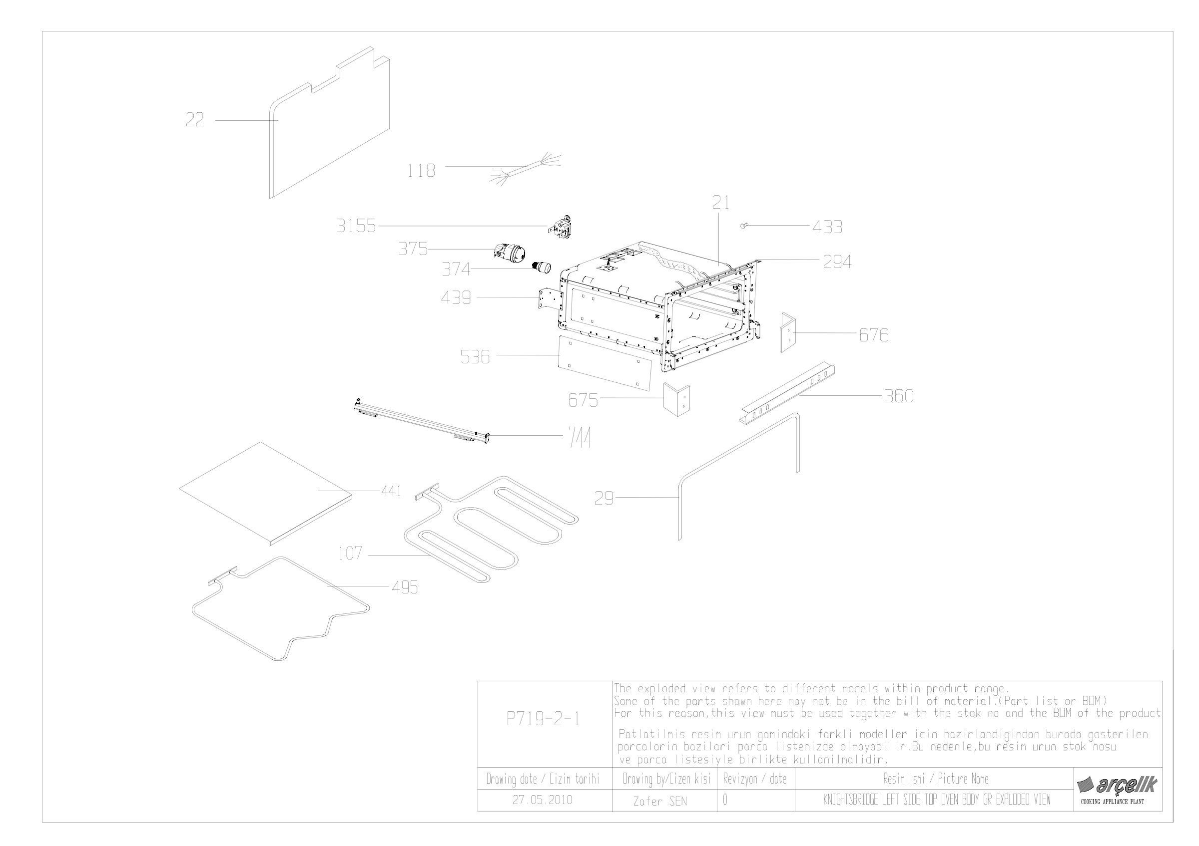 90 CM KNIGHTSBRIDGE LEFT SIDE TOP OVEN BODY GR EXPLODED VIEW