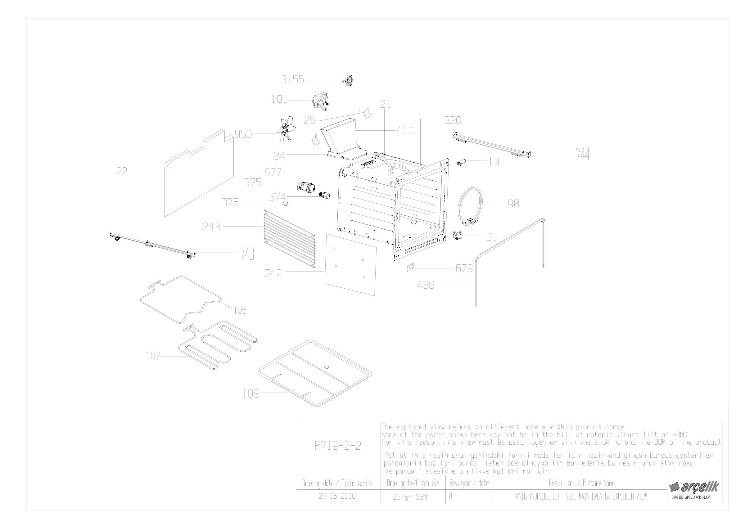 90 CM KNIGHTSBRIDGE LEFT SIDE MAIN OVEN GR EXPLODED VIEW