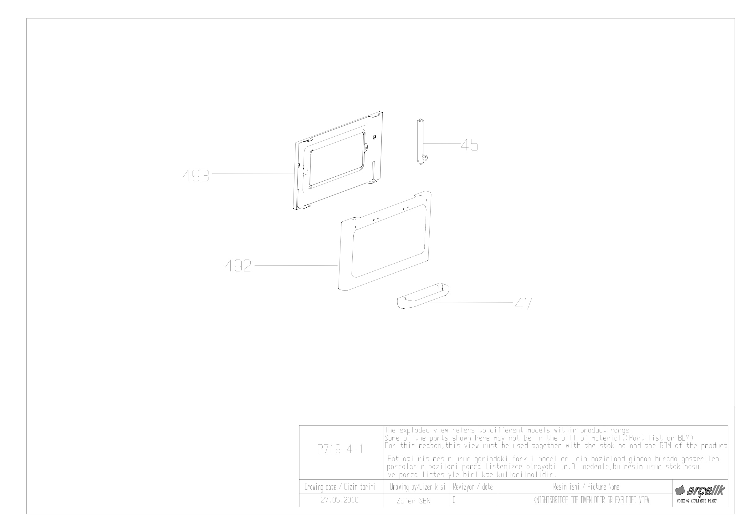90 CM KNIGHTSBRIDGE LEFT SIDE TOP OVEN DOOR GR EXPLODED VIEW