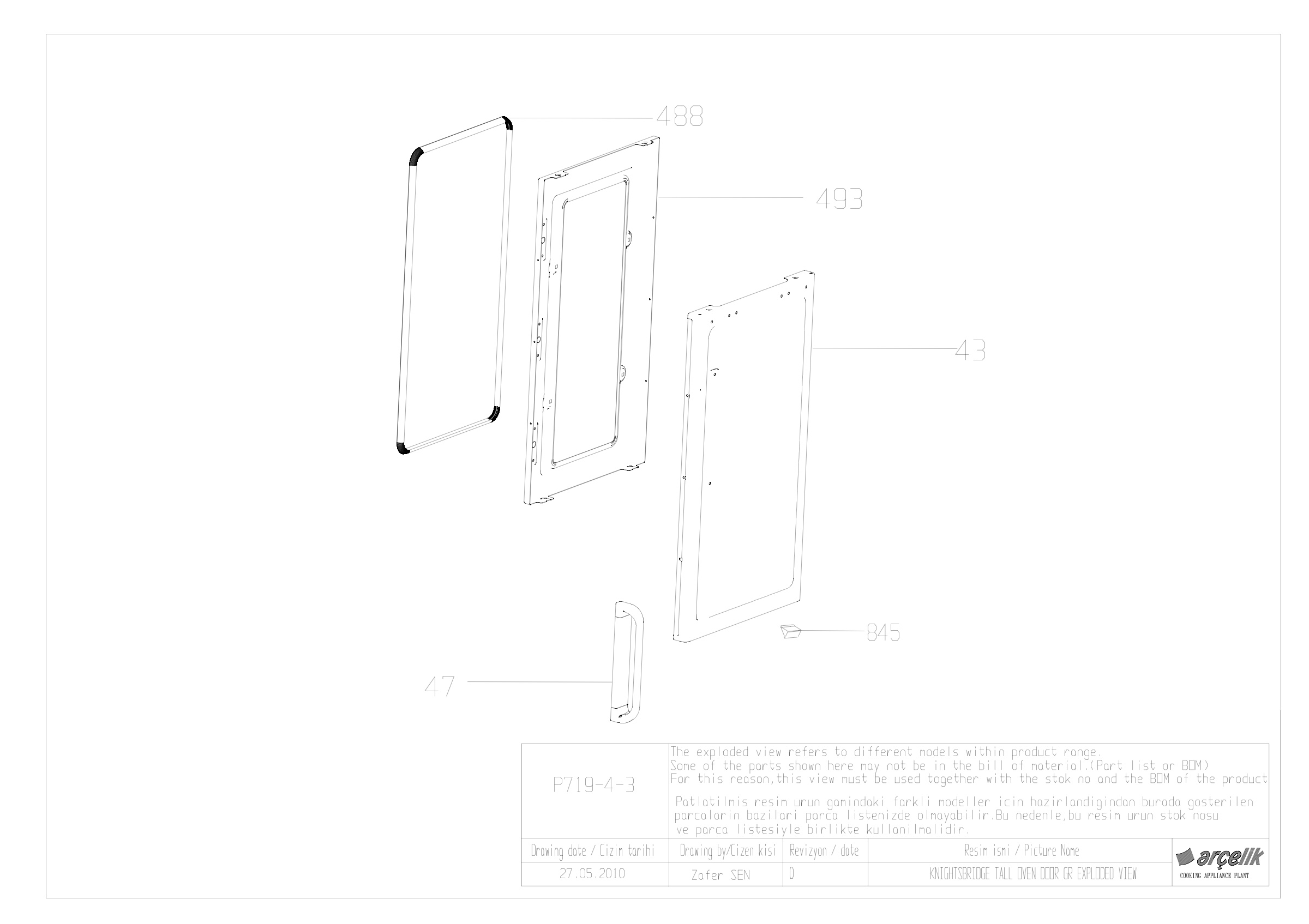 90 CM KNIGHTSBRIDGE TALL OVEN DOOR GR EXPLODED VIEW