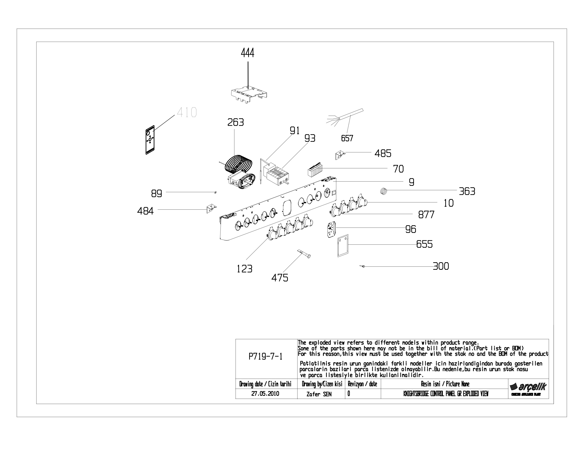 90 CM KNIGHTSBRIDGE CONTROL PANEL GR EXPLODED VIEW