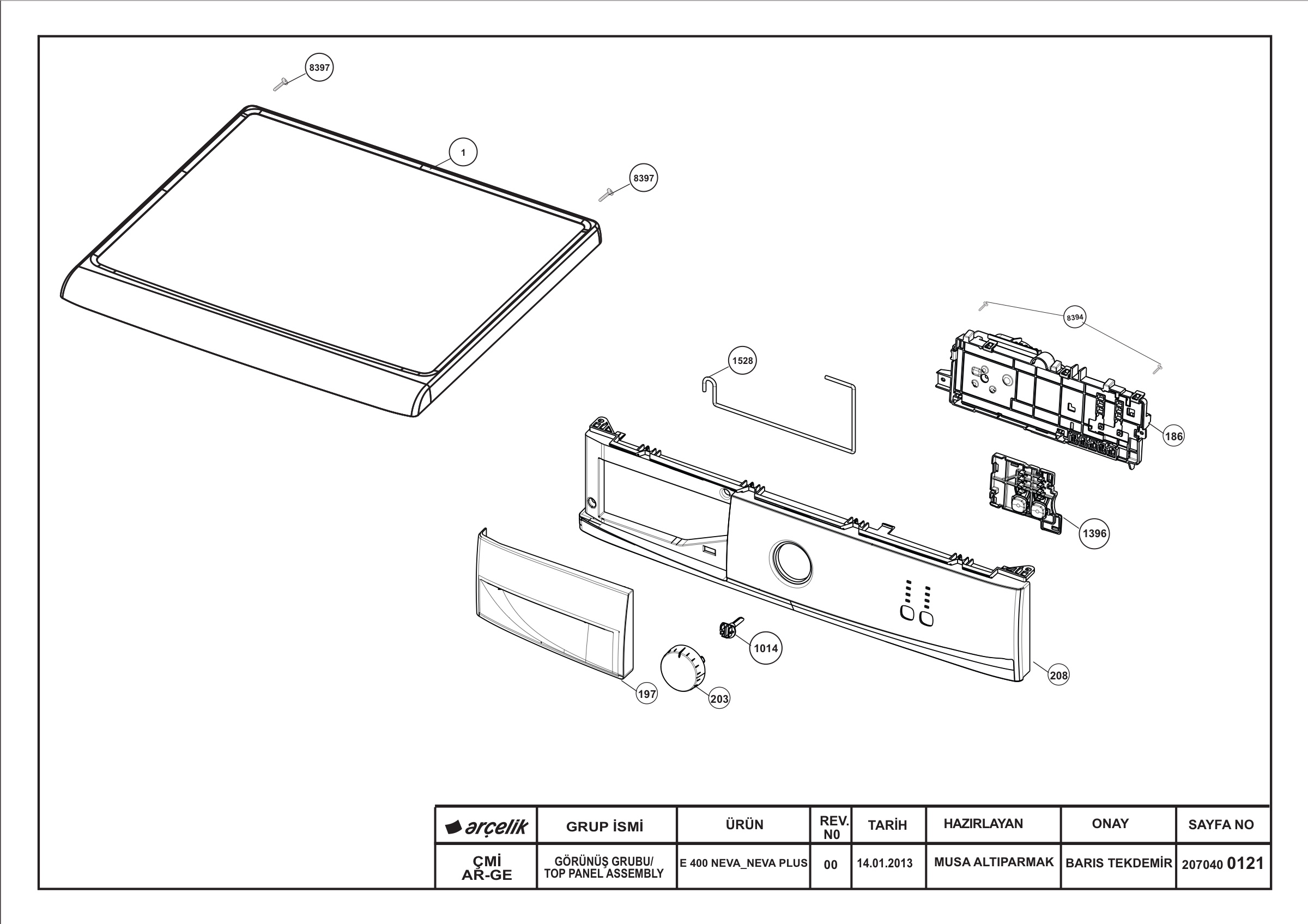 TOP PANEL ASSEMBLY E 400 NEVA NEVAPLUS_REV00