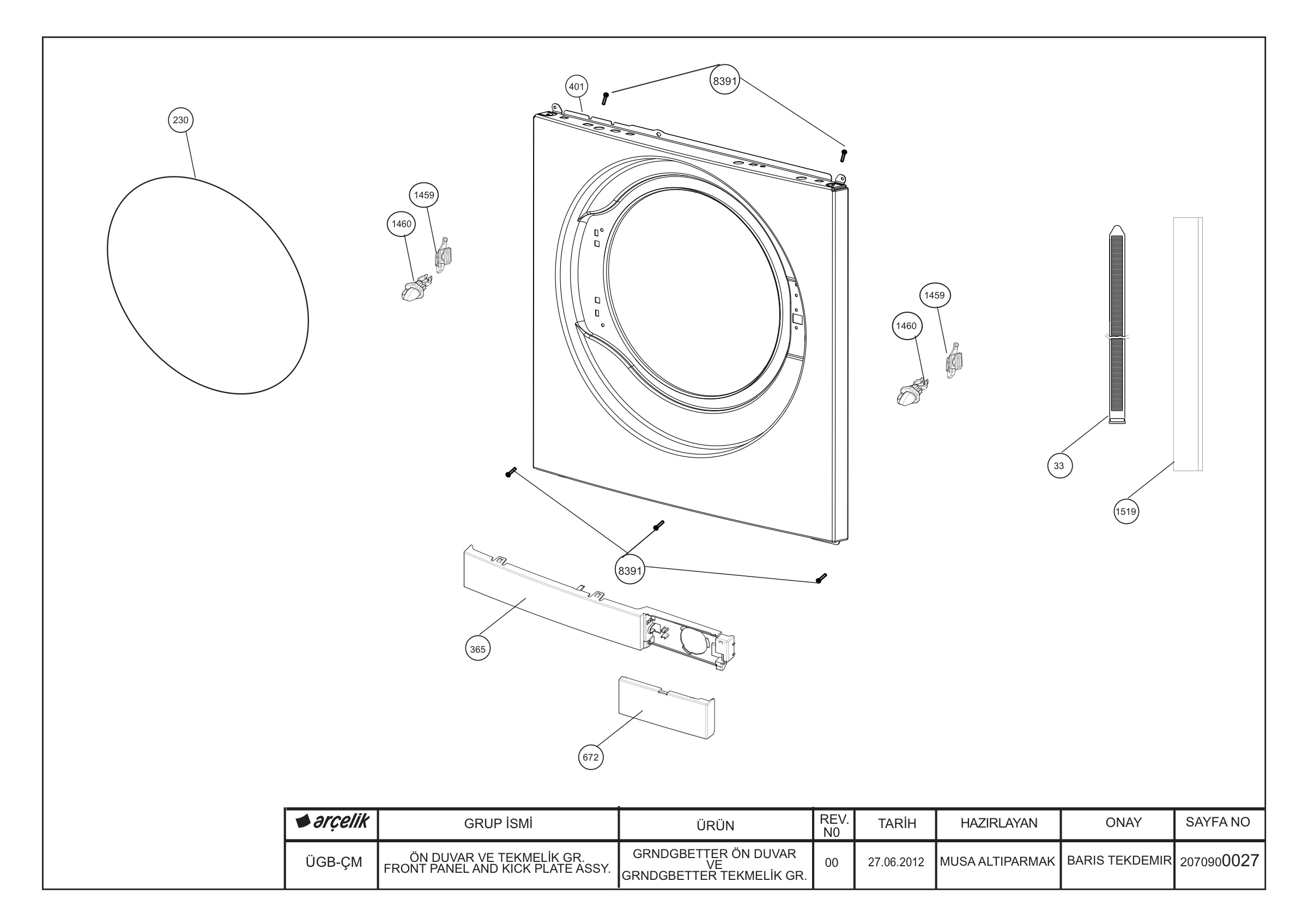 FRONT PANEL AND KICK PLATE ASSYEMBLY GRUNDIG BETTER (REV00)
