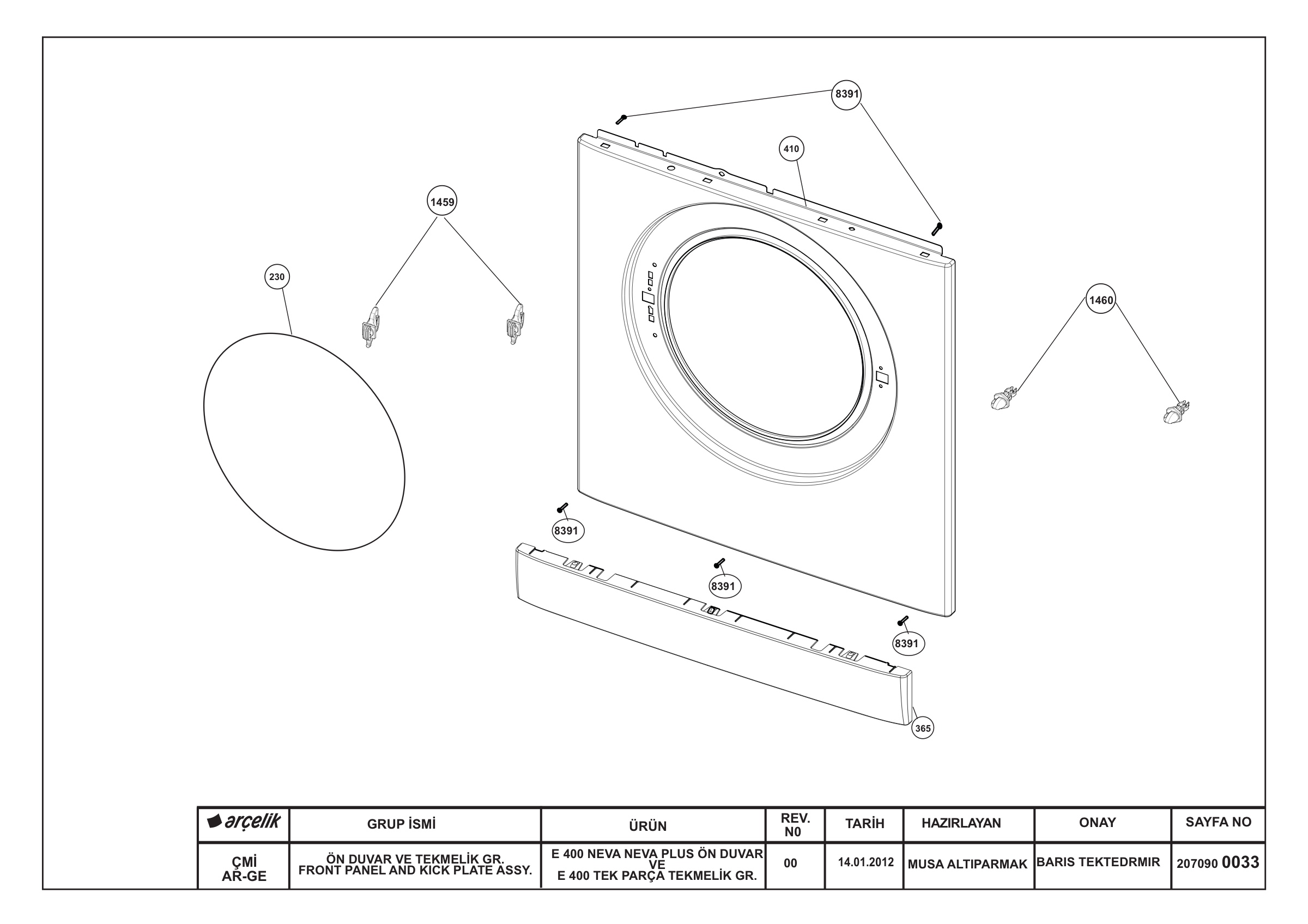 FRONT PANEL AND KICK PLATE ASSYEMBLY NEVA NEVA PLUS E 400_REV00