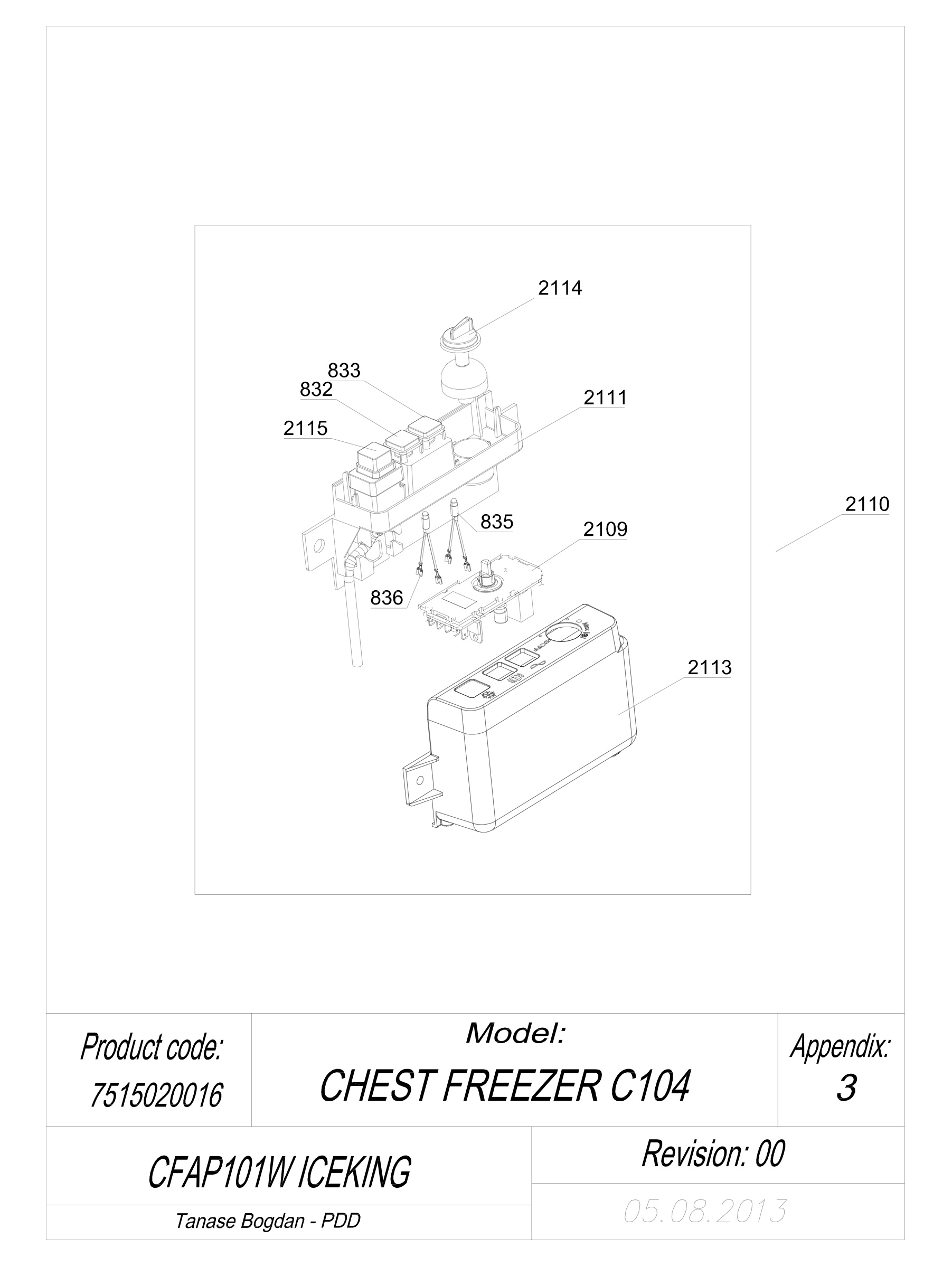 EXPLODED VIEW ELECTRONIC THERMOSTAT CFAP101W ICEKING