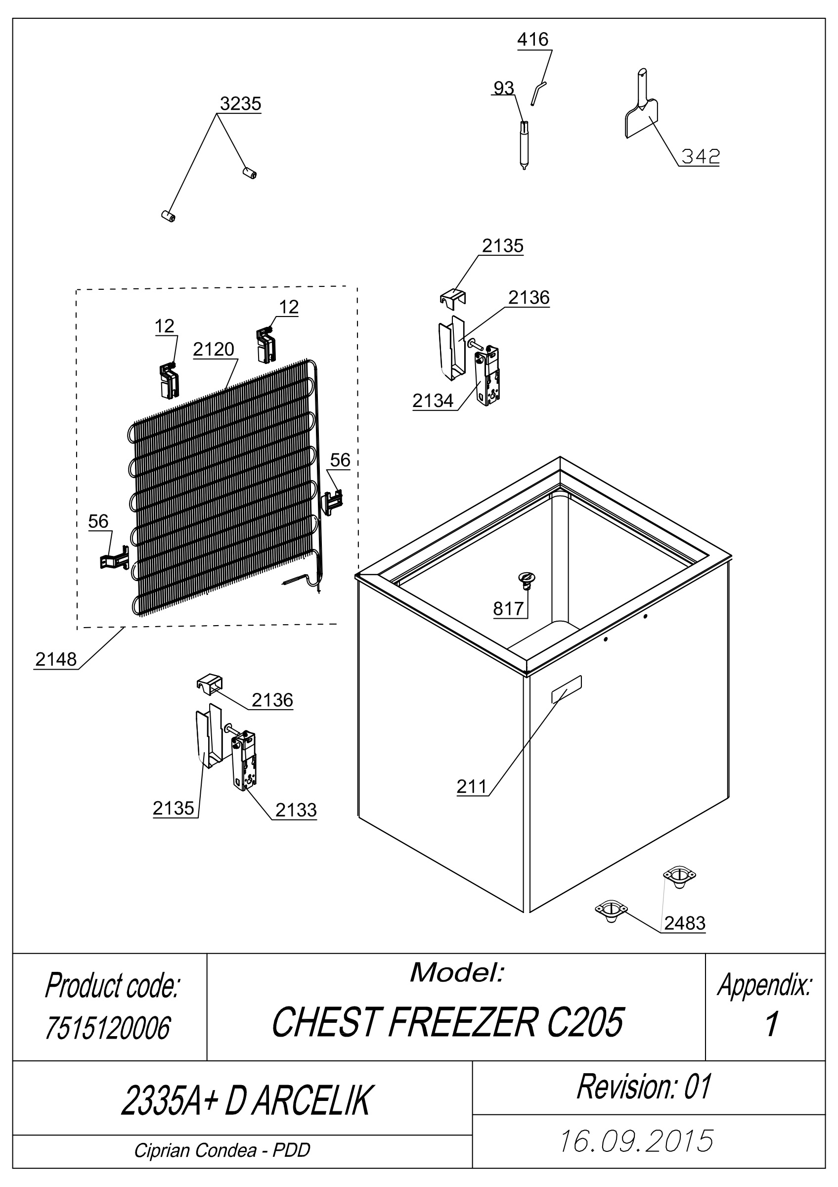EXPLODED VIEW CABINET 2335 A+ D ARCELIK