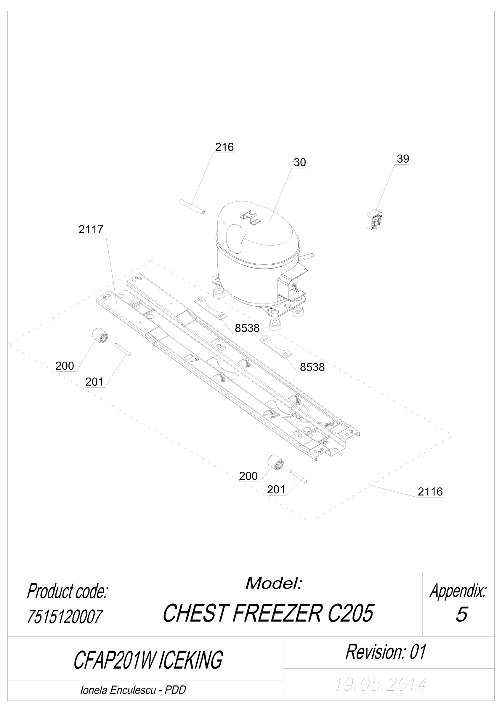 EXPLODED VIEW COMPRESSOR CFAP201W ICEKING