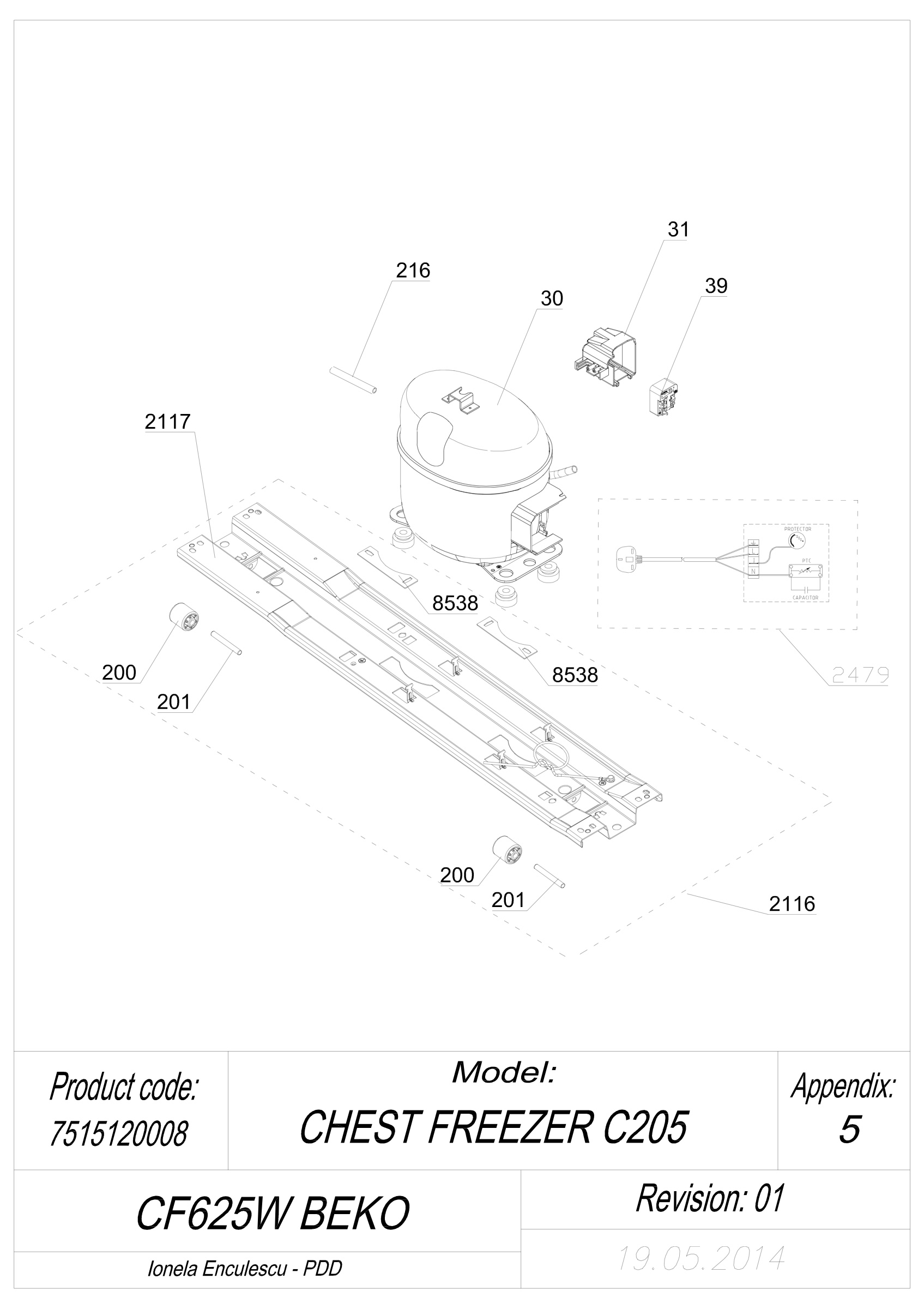 EXPLODED VIEW COMPRESSOR CF625W BEKO