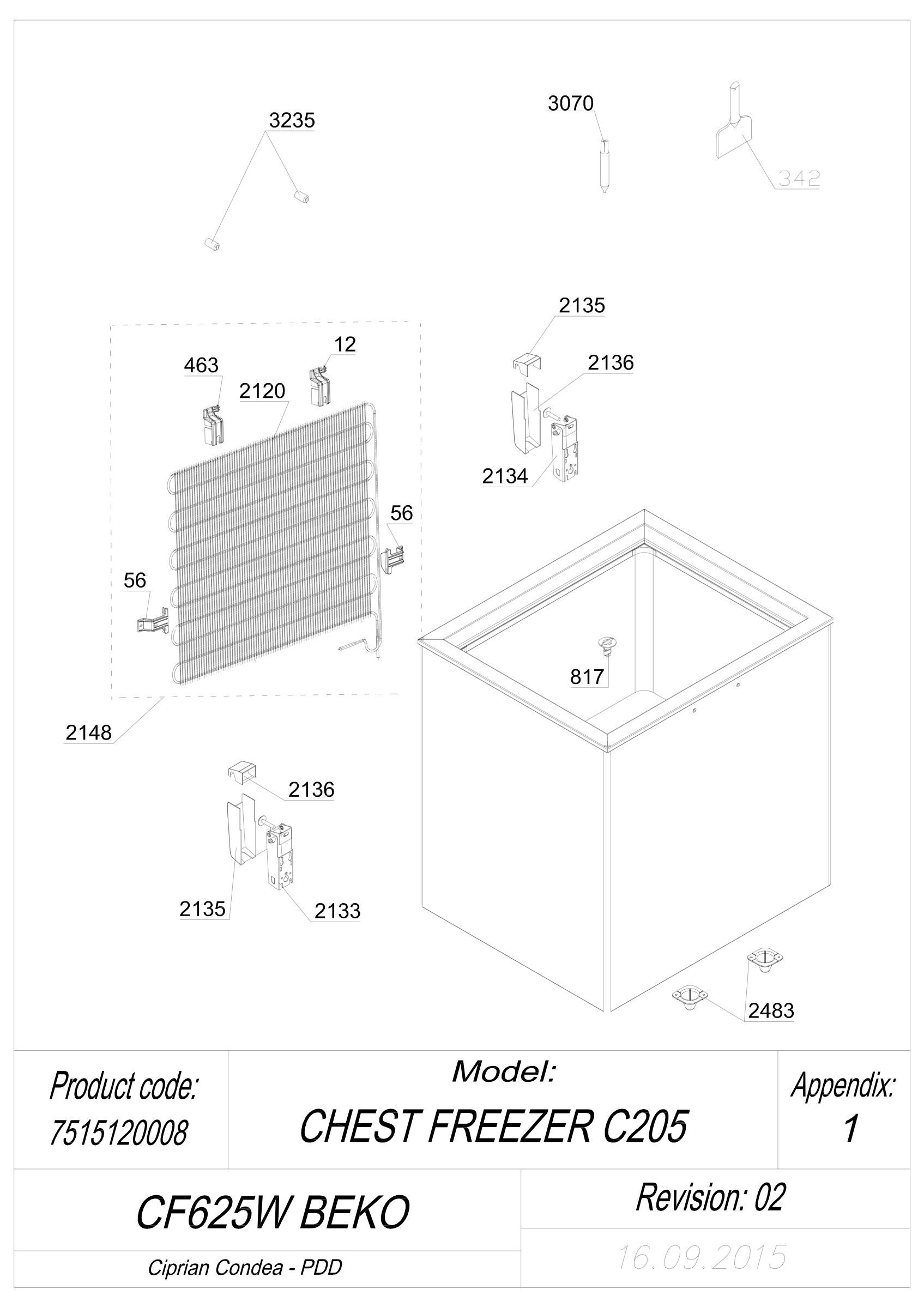 EXPLODED VIEW CABINET CF625W BEKO