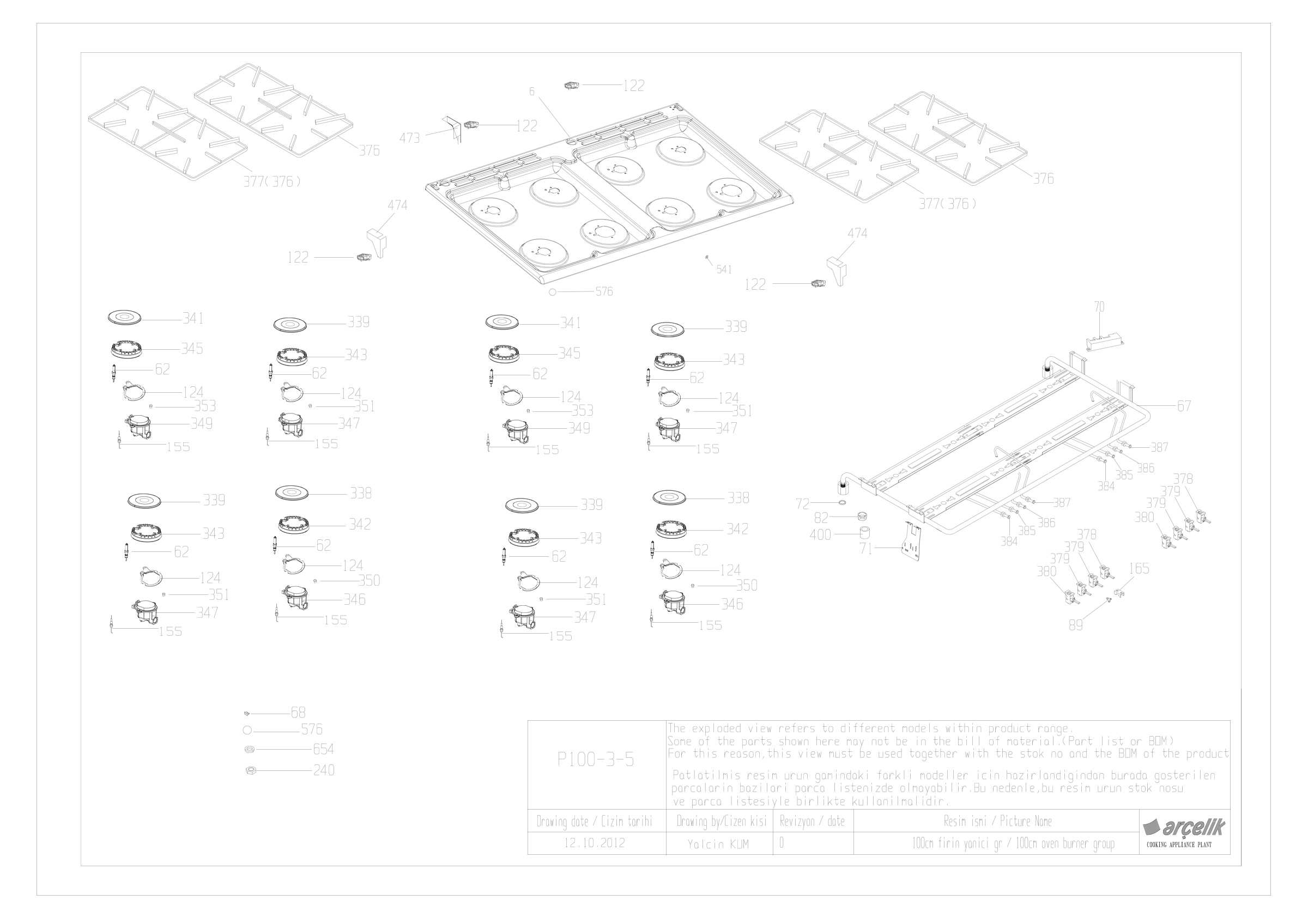 100CM TOP BURNER GR EXPLODED VIEW