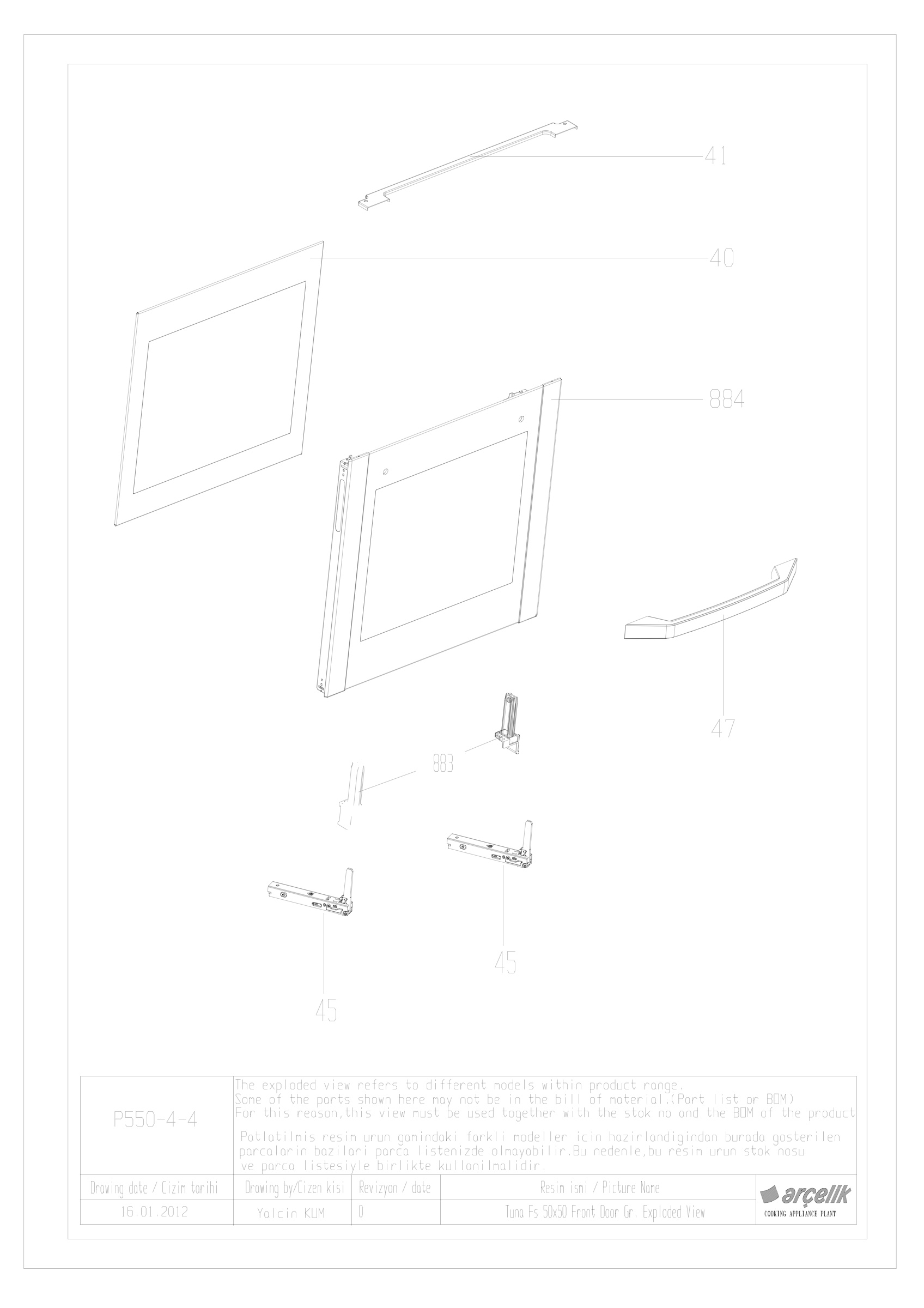 TUNA FS 50X50 FRONT DOOR GR EXPLODED VIEW