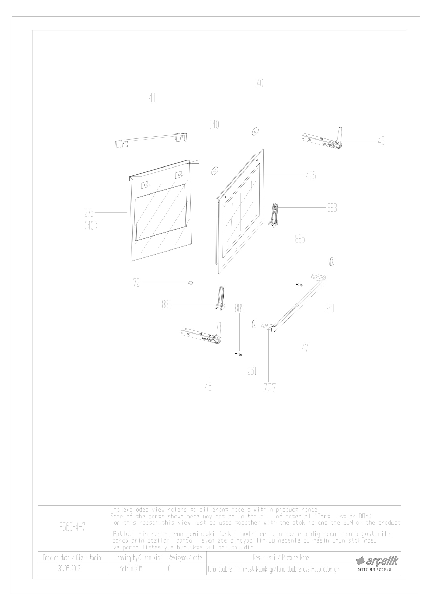 TUNA FS DOUBLE TOP FRONT DOOR GR EXPLODED VIEW