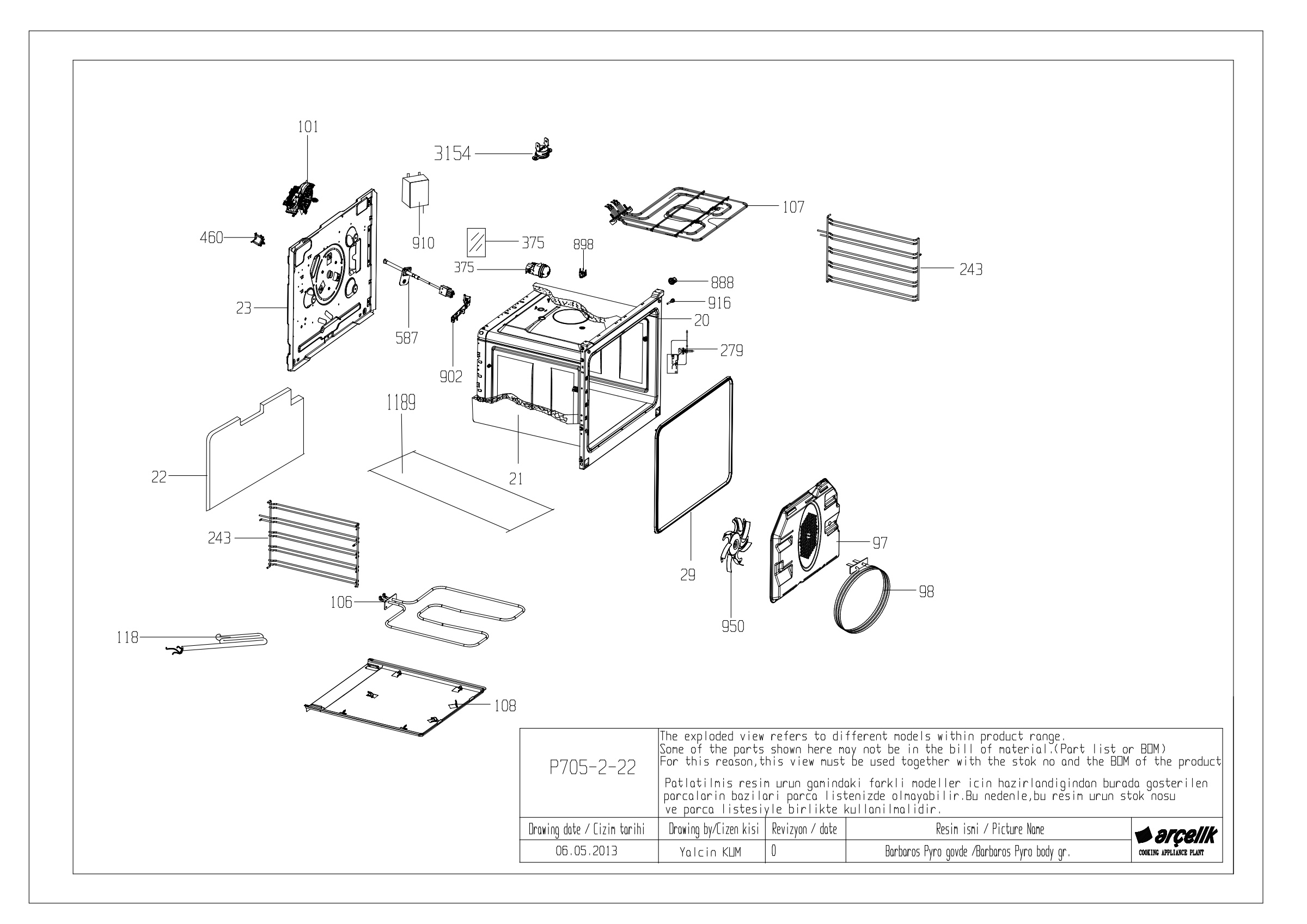 BARBAROS BI OVEN BODY GR EXPLODED VIEW