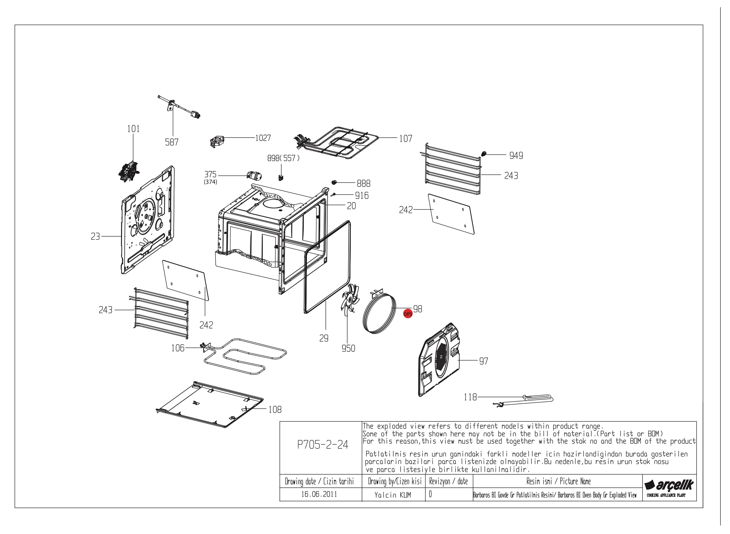 BARBAROS BI OVEN BODY GR EXPLODED VIEW