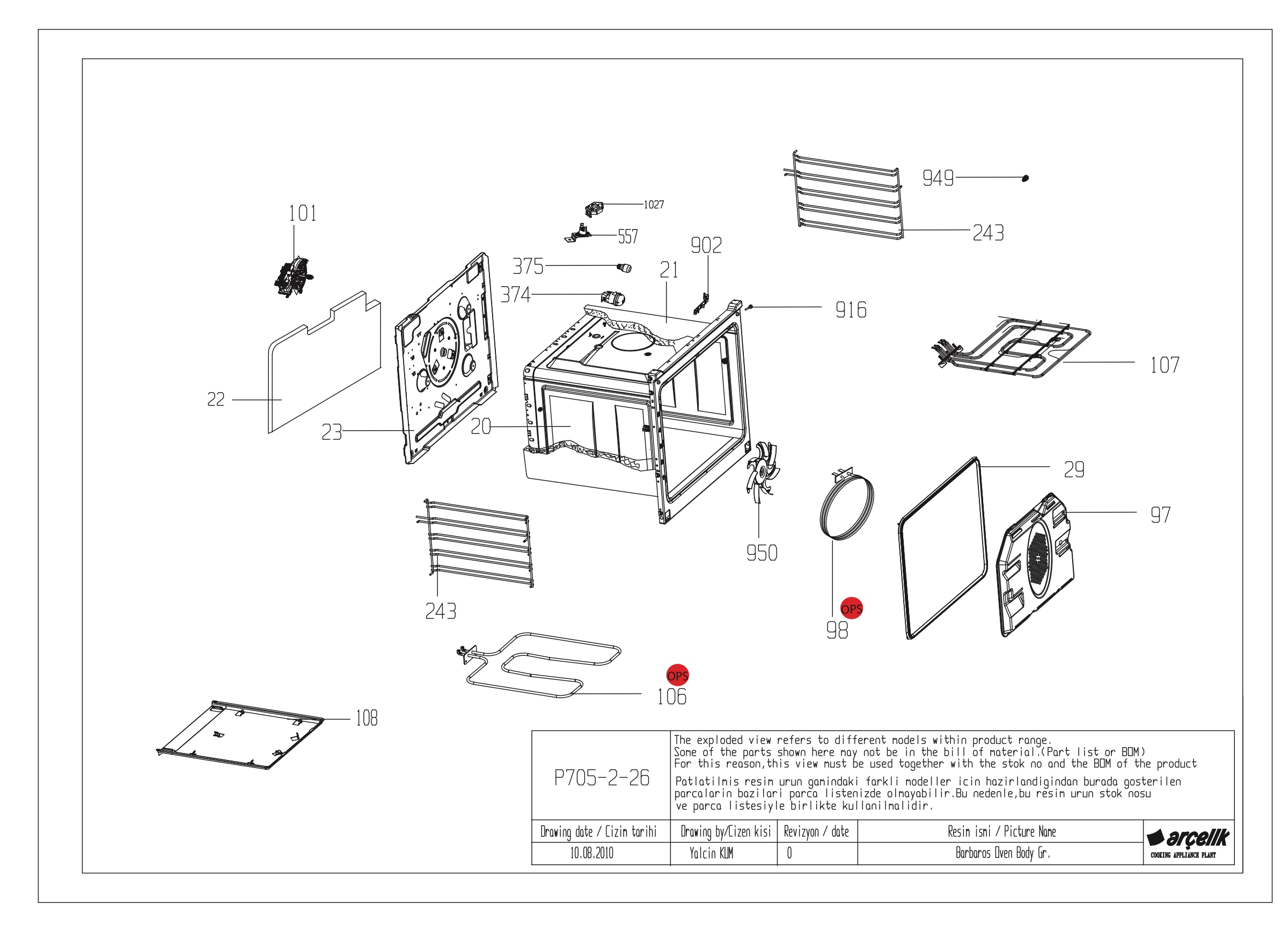 BARBAROS BI OVEN BODY GR EXPLODED VIEW