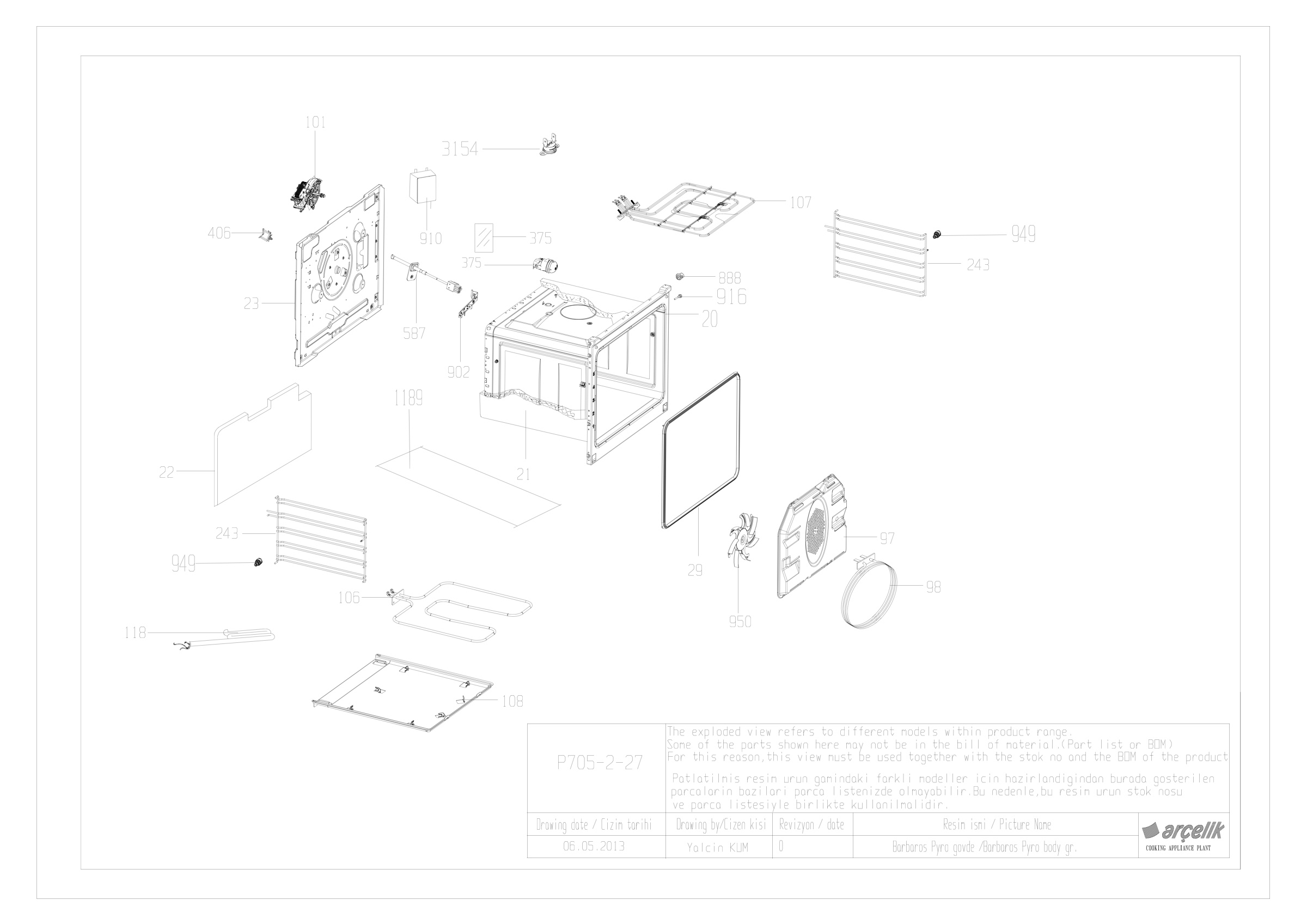 BARBAROS PYRO OVEN BODY GR EXPLODED VIEW