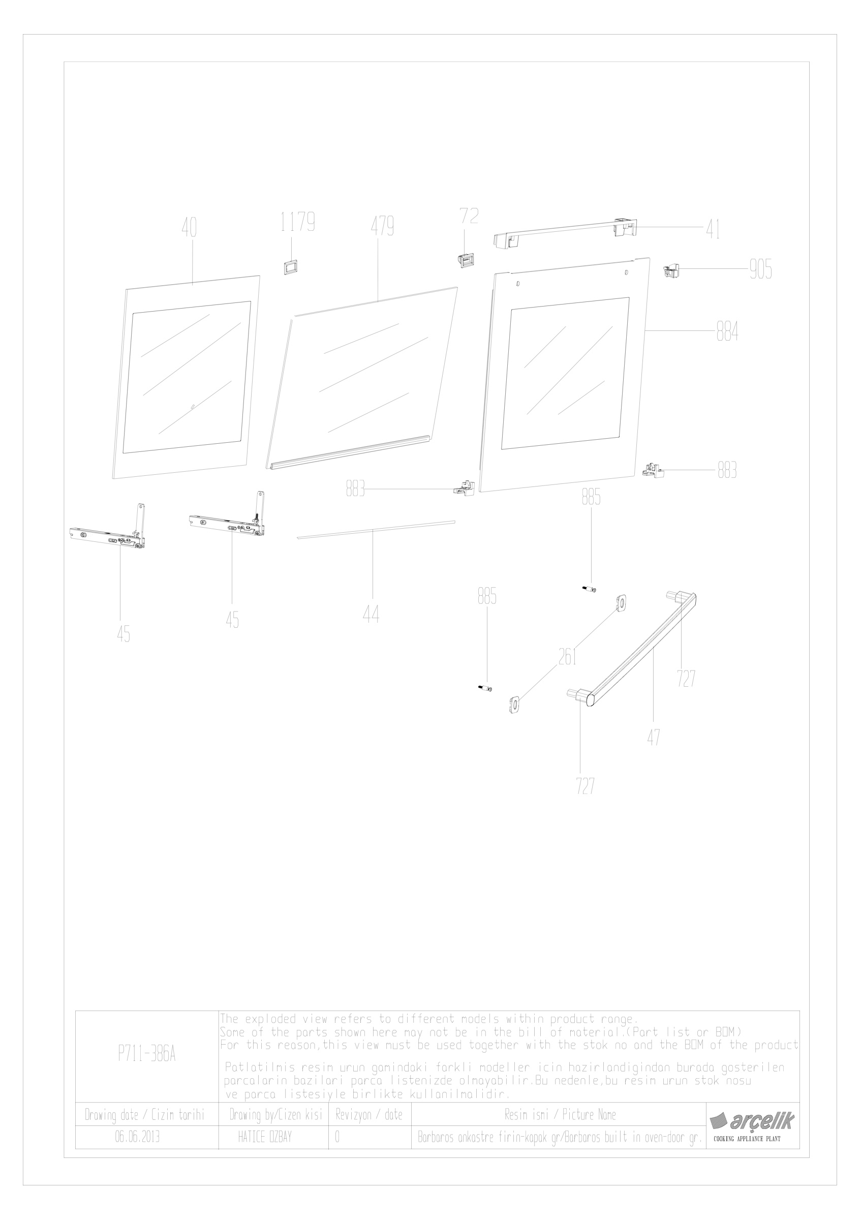 ENGLAND FLV91FX MAIN OVEN DOOR GR.