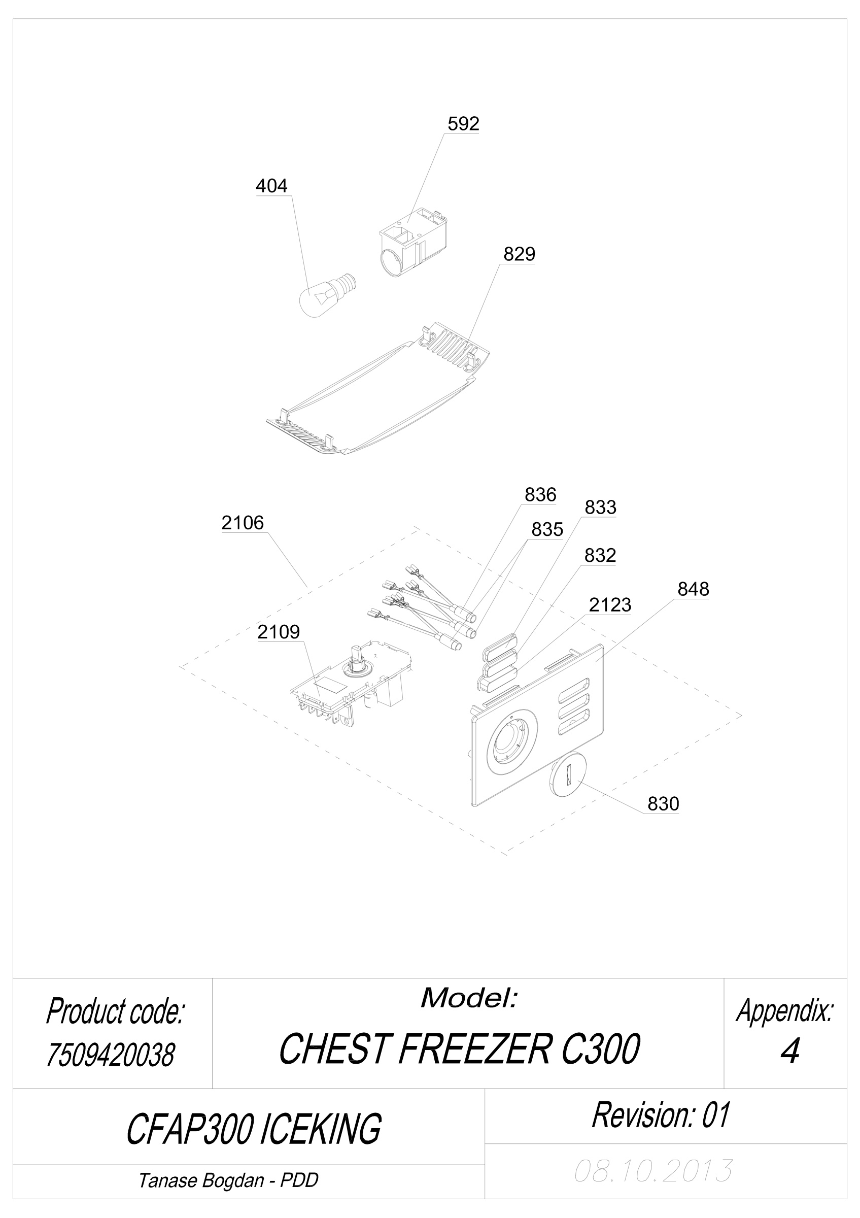 EXPLODED VIEW ELECTRONIC THERMOSTAT CFAP300 ICEKING