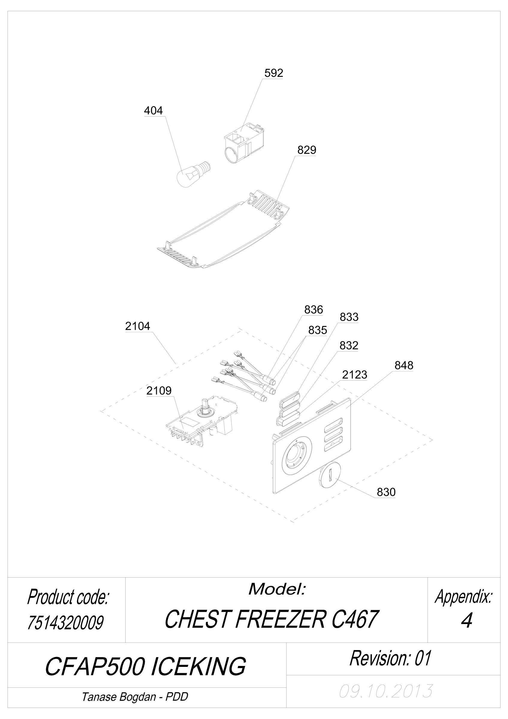 EXPLODED VIEW ELECTRONIC THERMOSTAT CFAP500 ICEKING