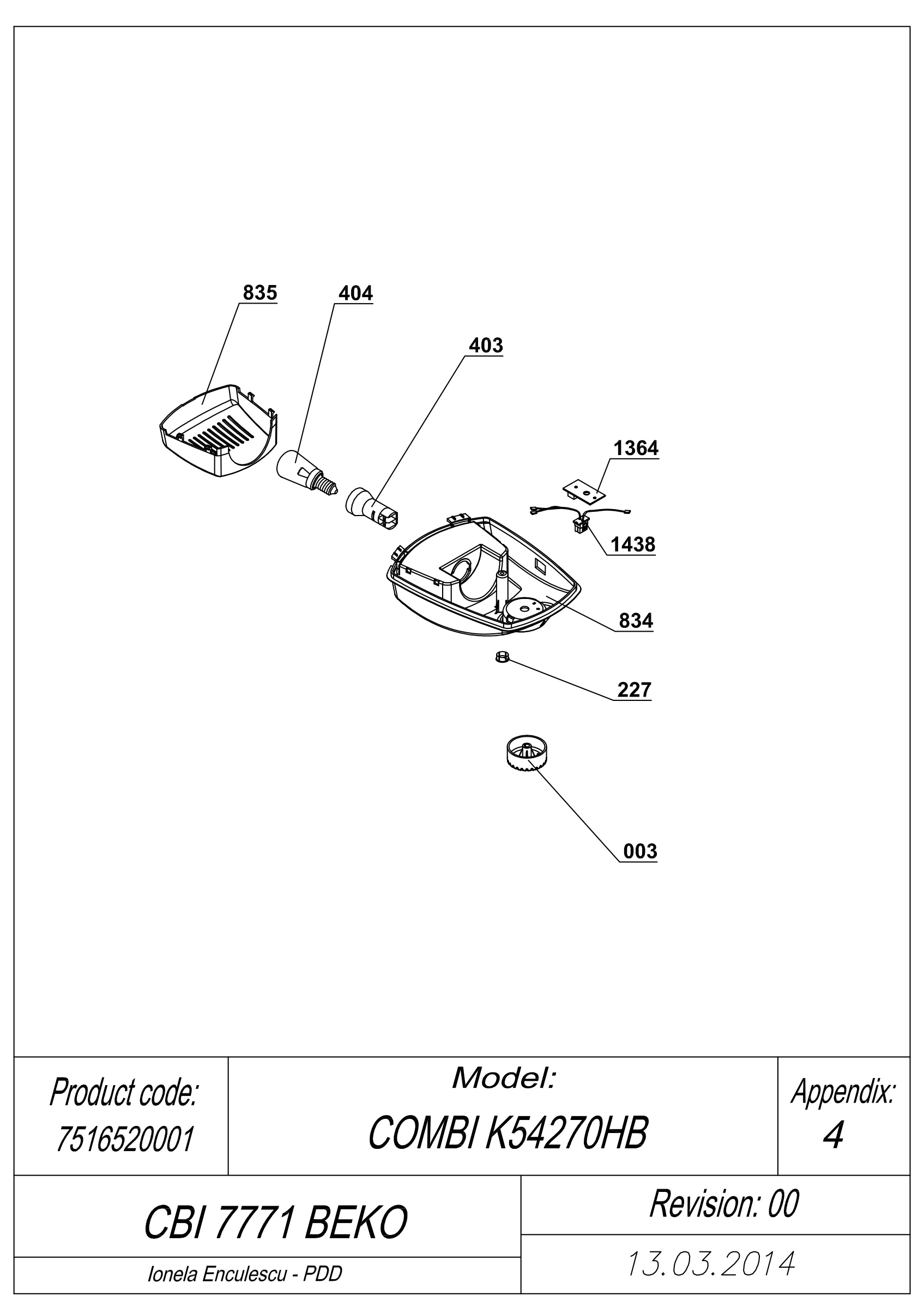 EXPLODED VIEW POTENTIOMETER CBI 7771 BEKO