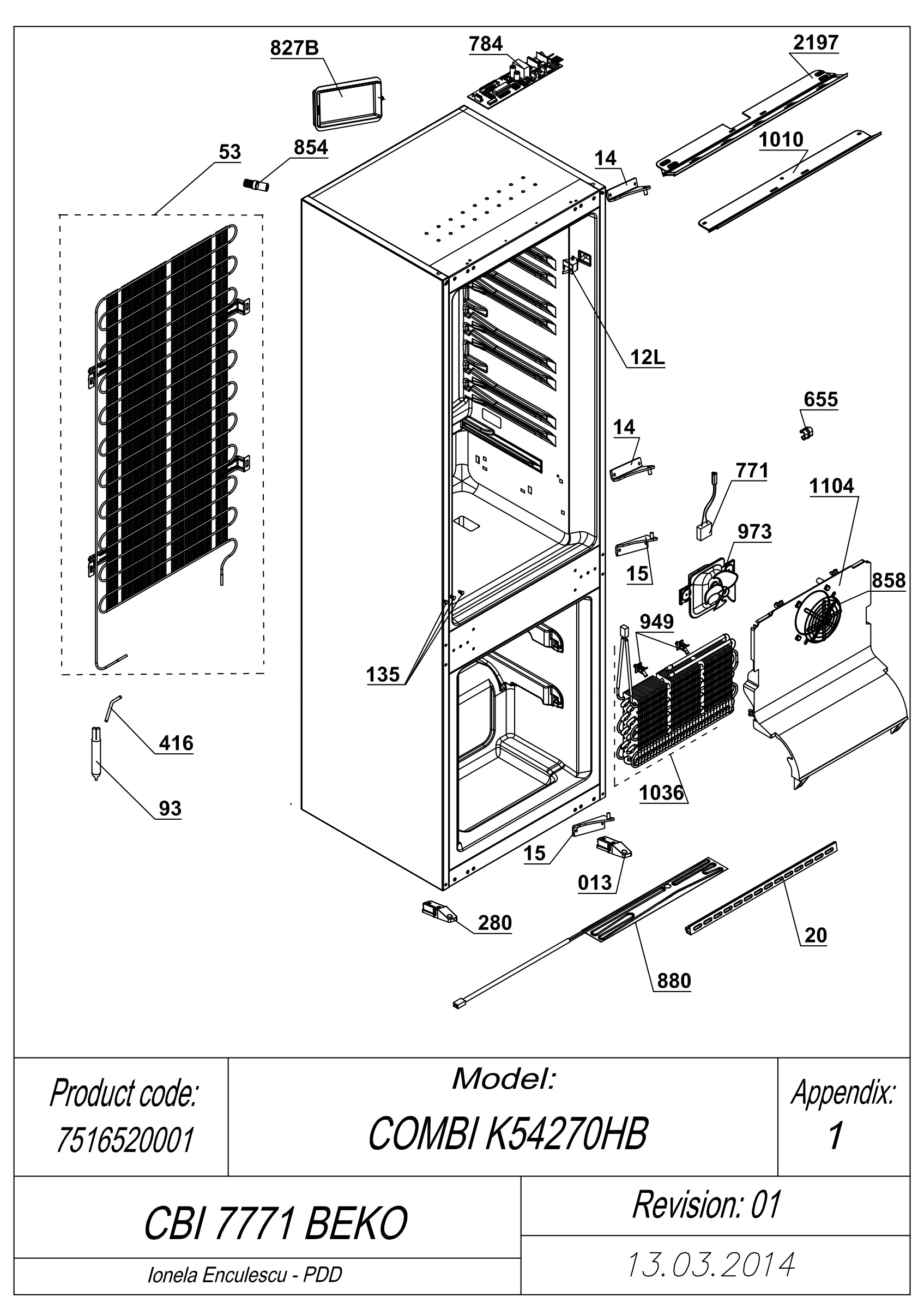 EXPLODED VIEW CABINET CBI 7771 BEKO
