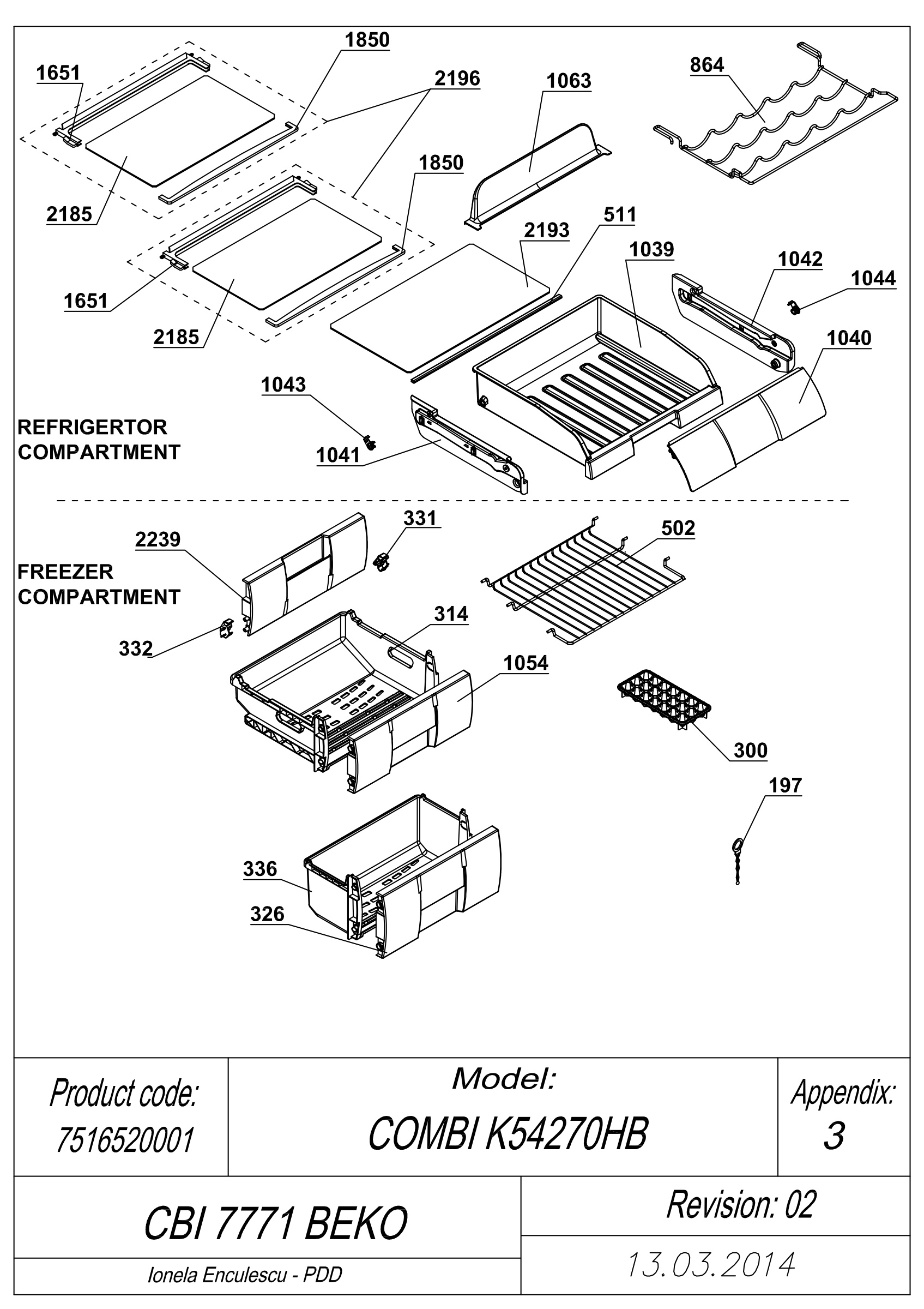EXPLODED VIEW SHELVES CBI 7771 BEKO