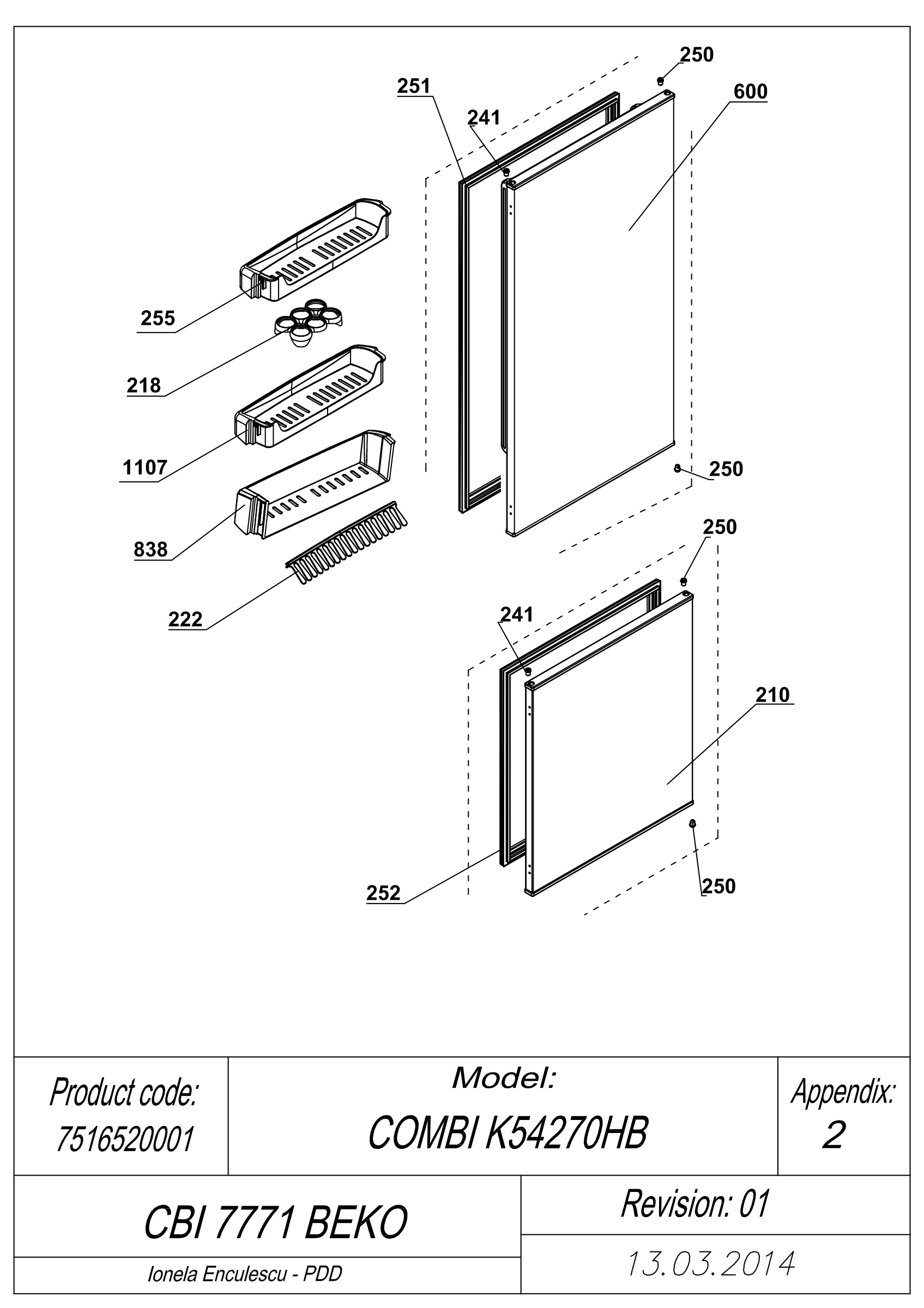 EXPLODED VIEW DOORS CBI 7771 BEKO