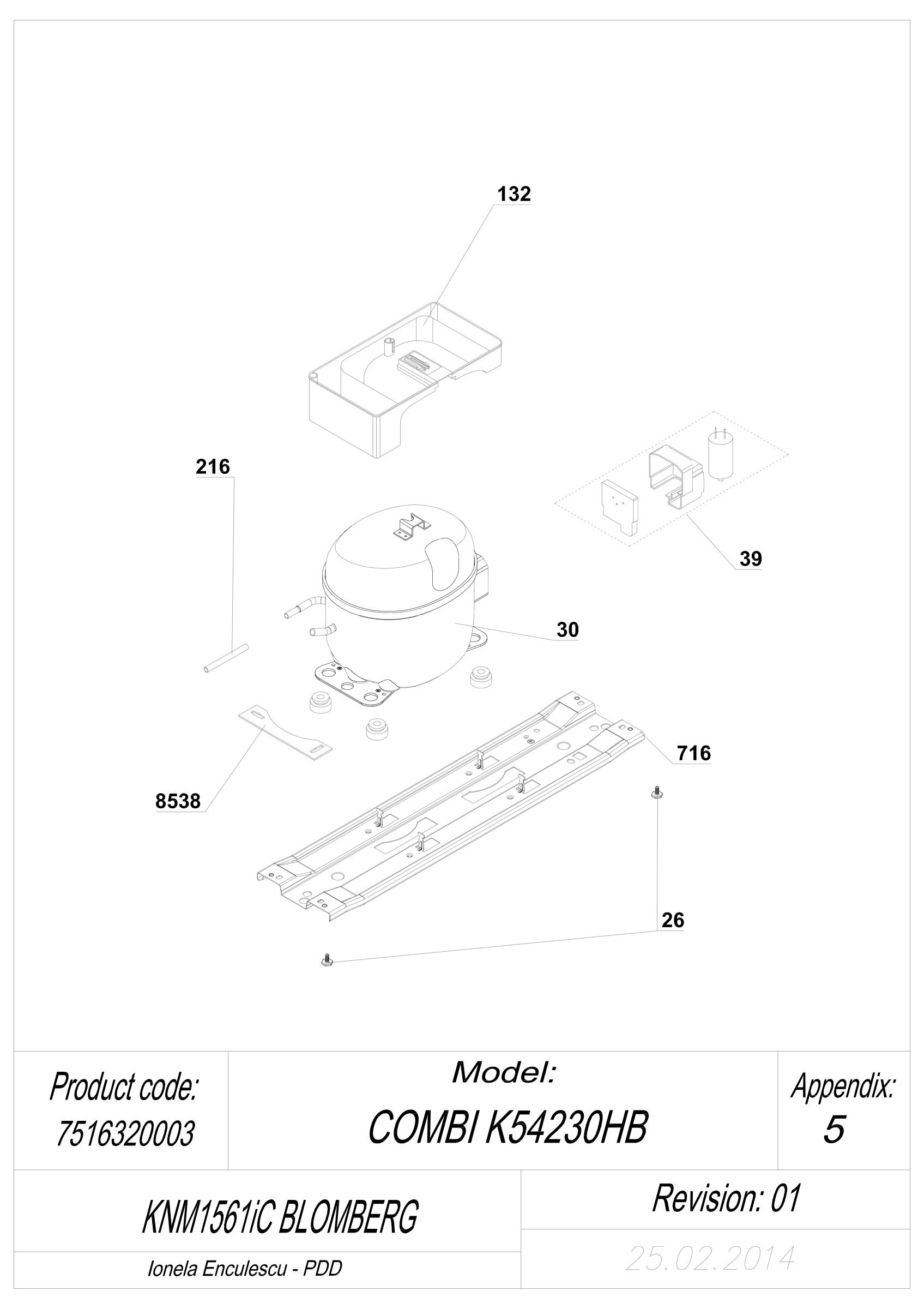 EXPLODED VIEW COMPRESSOR KNM1561I BLOMBERG