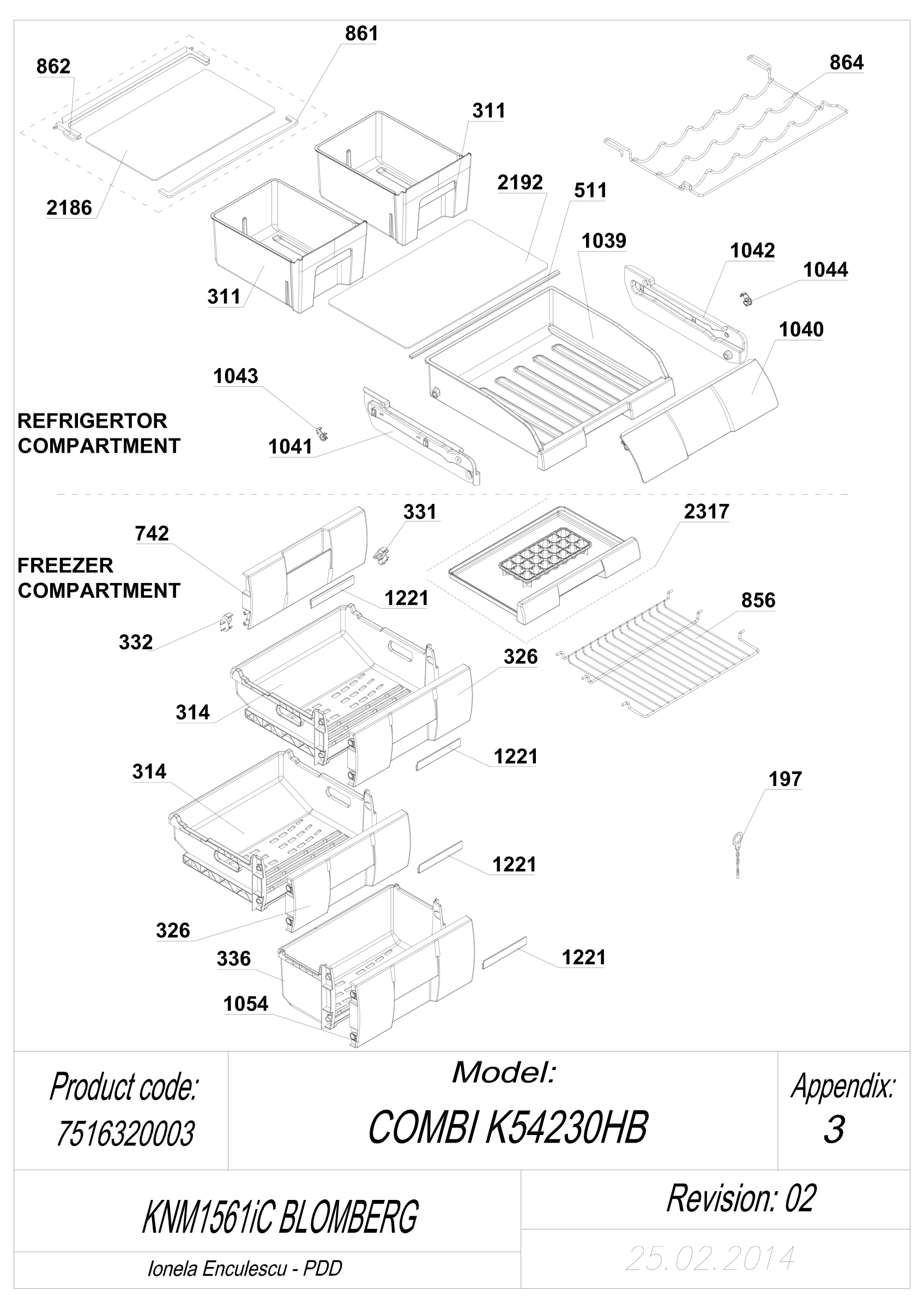 EXPLODED VIEW SHELVES KNM1561I BLOMBERG
